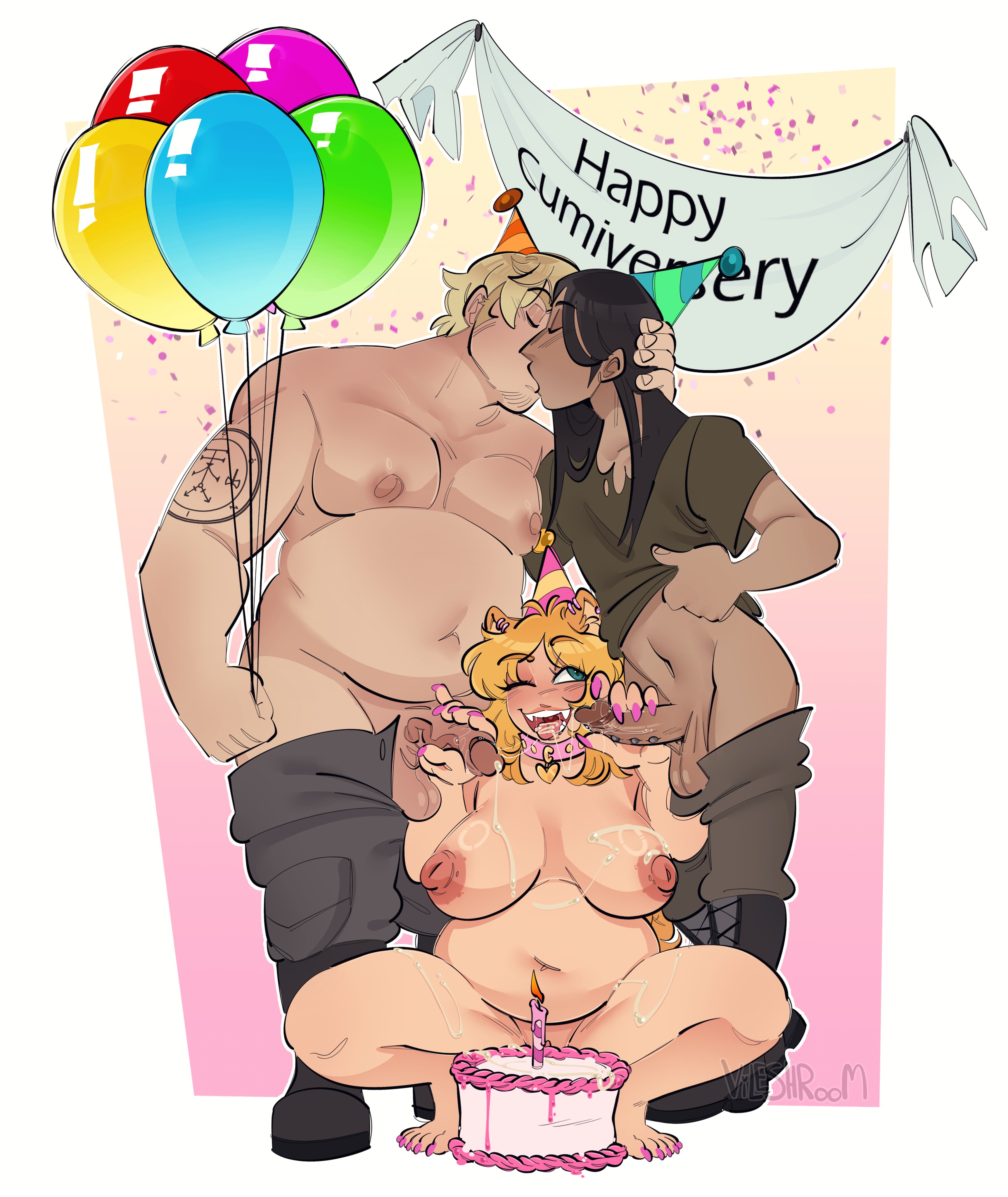 1girls, 2boys, big breasts, bileshroom, birthday cake, bisexual, bisexual male, bisexual sandwich, bisexual threesome, breasts, breasts out, cake, chubby, chubby female, chubby male, cum, cum drip, cum in mouth, cum on body, cum on face, cumshot, dragon (jason), female, handjob, jerking, jerkingoff, jerkingoff another, kissing, komodo (michael), large breasts, lolly (kapibarachxn), male, masturbating other, masturbation, medium penis, oral, oral creampie, oral sex, penis, penis out, pierced genitals, pierced penis, stroking cock, stroking penis, the price of flesh, threesome, veiny penis
