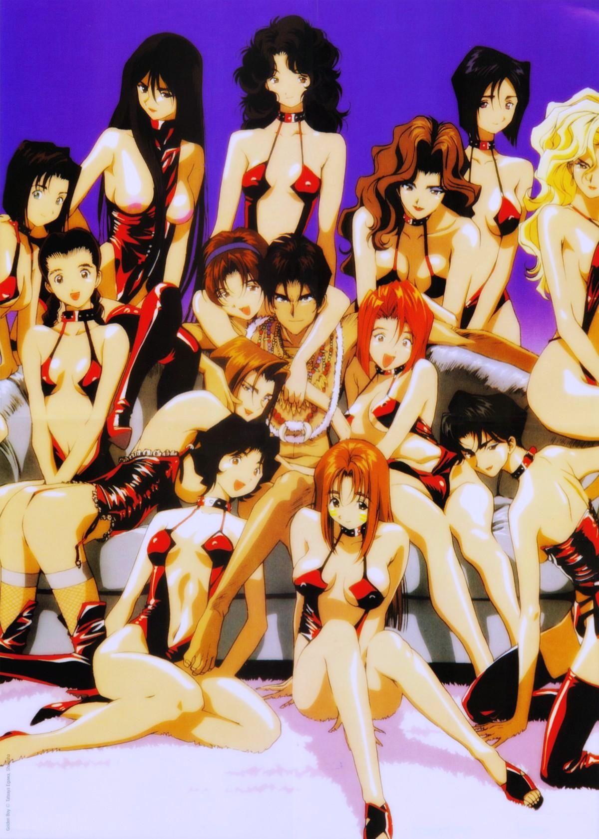 13girls 1boy 6+girls 90s :d annotated arm_around_neck arm_support ass ayuko_hayami back barefoot beads bent_over between_breasts between_legs black_hair blonde_hair bob_cut boots braid breasts breasts_apart breasts_out brown_hair carpet center_opening chie_(golden_boy) cleavage collar couch covered_nipples crossed_legs curvaceous earrings everyone eyeshadow facial_mark feet female fishnet_legwear fishnets frills garter_straps golden_boy groin hair_between_eyes hairband hand_between_legs harem high_heels highleg highleg_leotard highres hug hug_from_behind human jewelry kanzaki_yuka kintaro_oe kneeling knees_up kogure_no_onna large_breasts leaning_forward legs leotard light-skinned_female light_skin light_smile lingerie lipstick long_hair long_legs looking_at_viewer madame_president makeup male manly midorikawa_miho multiple_girls naoko_katsuda naughty_face navel necklace nipple_covers noriko_(golden_boy) nude official_art onna_producer onna_shachou open_mouth orange_hair outstretched_arms panties pasties red_footwear red_hair red_thighhighs reiko_terayama sandals scan shain_a shain_b shain_c shiny shiny_skin shoes short_hair sideboob sitting smile spread_arms star_(symbol) star_pasties straight studded_collar tan thick_thighs thigh_boots thighhighs thong toes toshihiro_kawamoto twin_braids underwear v_arms very_long_hair wavy_hair wide_hips yokozuwari