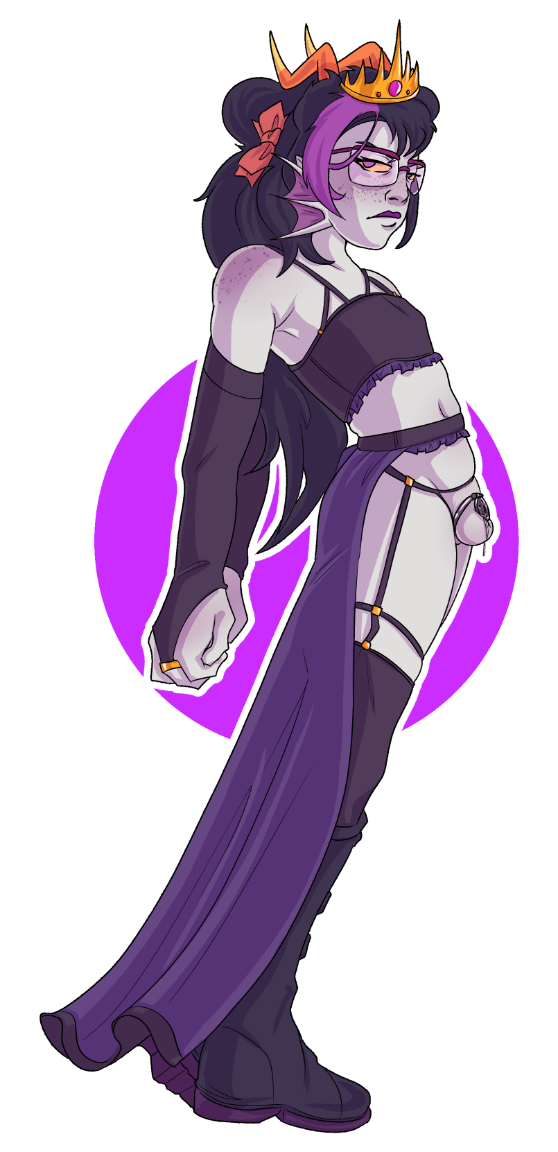 alternate_costume arm_socks balls boots chastity chastity_cage crossdressing crown eridan_ampora femboy fins fish glasses homestuck long_hair march_eridan revealing_clothes teasing thigh_highs upskirt wistfullinsomniac