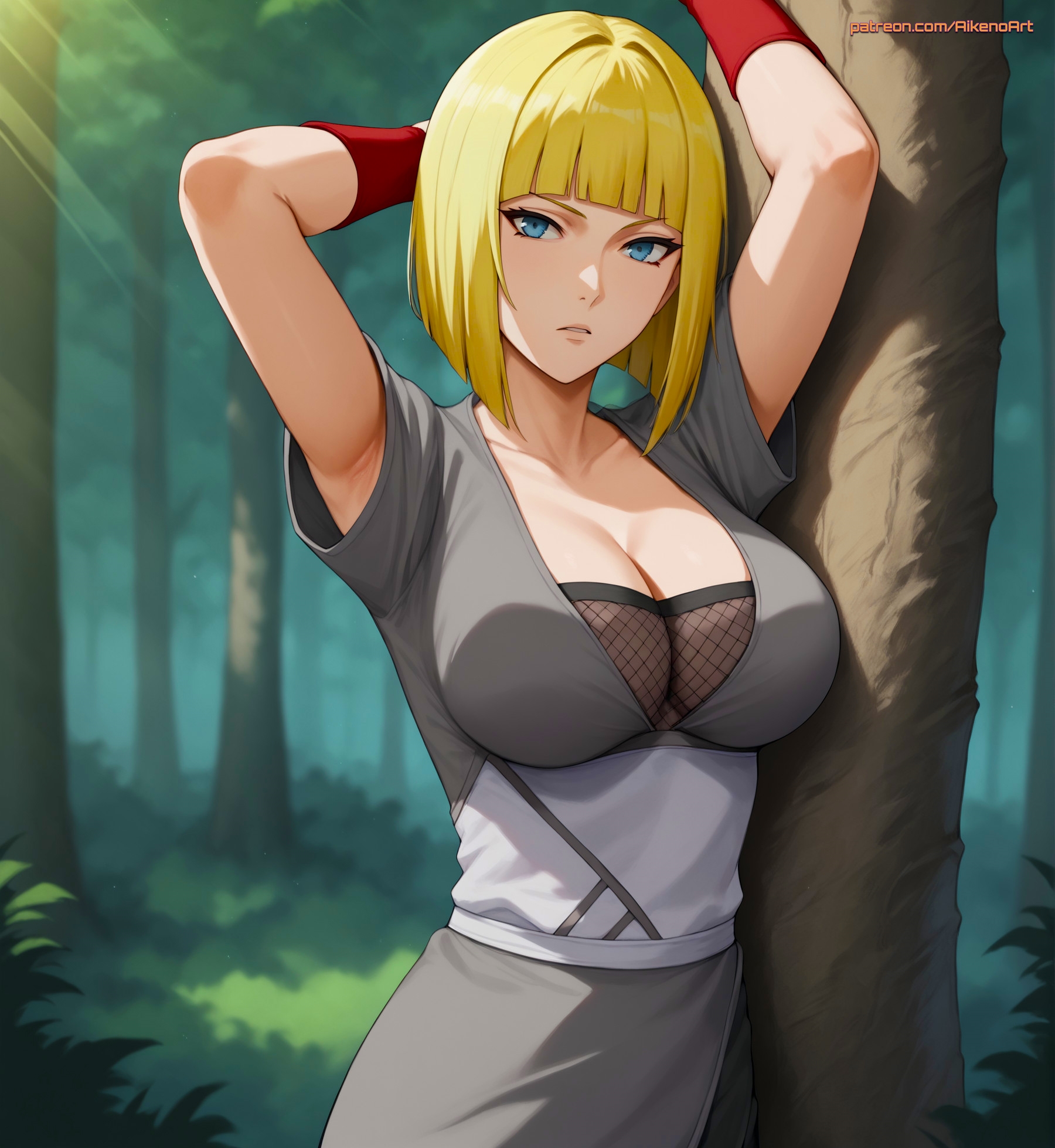 1girls, 2025, ai generated, aikenoart, bangs, big breasts, blonde hair, blue eyes, blunt bangs, bob cut, boots, breast focus, breast grab, breasts, breasts bigger than head, closed mouth, dress, female, female only, fishnets, flashing, flashing breasts, forest, hi res, holding breast, hourglass figure, kimono, kunoichi, large breasts, light skin, light-skinned female, looking at viewer, massive breasts, mature, mature female, mesh, mesh shirt, milf, naruto, naruto (series), naruto shippuden, nature, ninja, no bra, no bra under clothes, oppai, outdoors, pale skin, pale-skinned female, panties, pantyshot, pantyshot (sitting), pinup, plump, presenting, presenting breasts, rock, sagging breasts, samui, sash, short hair, sitting, solo, solo focus, spread legs, tempmark1, upper body, voluptuous, voluptuous female, wafuku, white panties, wide hips, yellow hair
