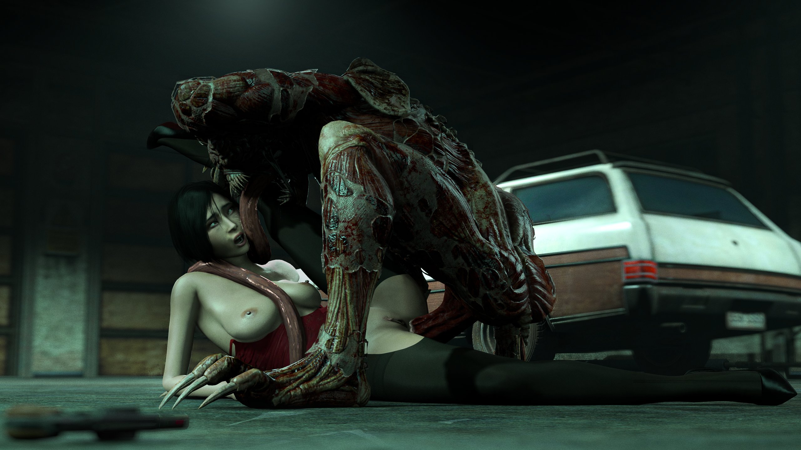 1boy, 1boy1girl, 1girls, 3d, 3d (artwork), ada wong, cum inside, female penetrated, interspecies, licker (resident evil), monster, monster cock, monster on female, one leg raised, resident evil, resident evil 2, teratophilia, vaginal penetration, winterssfm