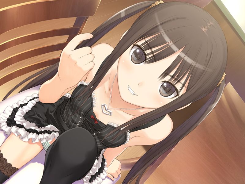 1girls blush fault!! female female_only game_cg panties pettanko solo sugiyama_mio taka_tony thighhighs tied_hair twintails