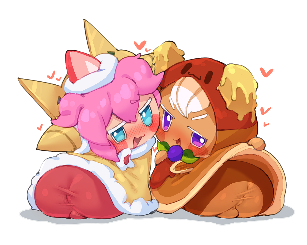 2boys cookie_run femboy hanuvo male male_only pancake_cookie presenting_hindquarters strawberry_crepe_cookie