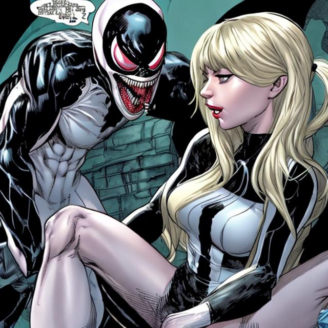 ai_generated bad_anatomy comic_style female gwen_stacy_(classic) human human_on_humanoid humanoid interspecies light-skinned_female light_skin male marvel marvel_comics spread_legs straight venom_(marvel)