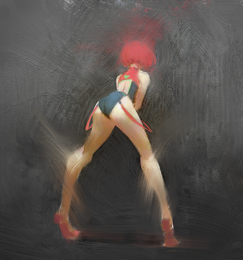 ass back_view bare_shoulders bob_cut calves digital_painting_(artwork) female female_only high_heels laced_ends nintendo pyra red_hair solo suspenders swimsuit tagme thighs turtleneck_leotard xenoblade_(series) xenoblade_chronicles_2