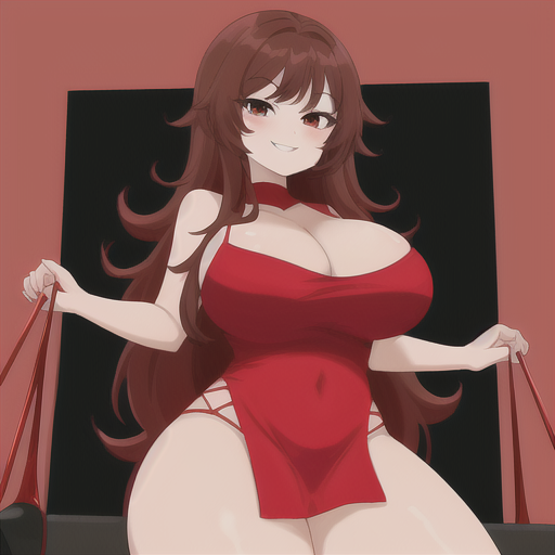 ai generated, big breasts, breasts, brown hair, female, friday night funkin, girlfriend (friday night funkin), red dress, tagme, thick thighs