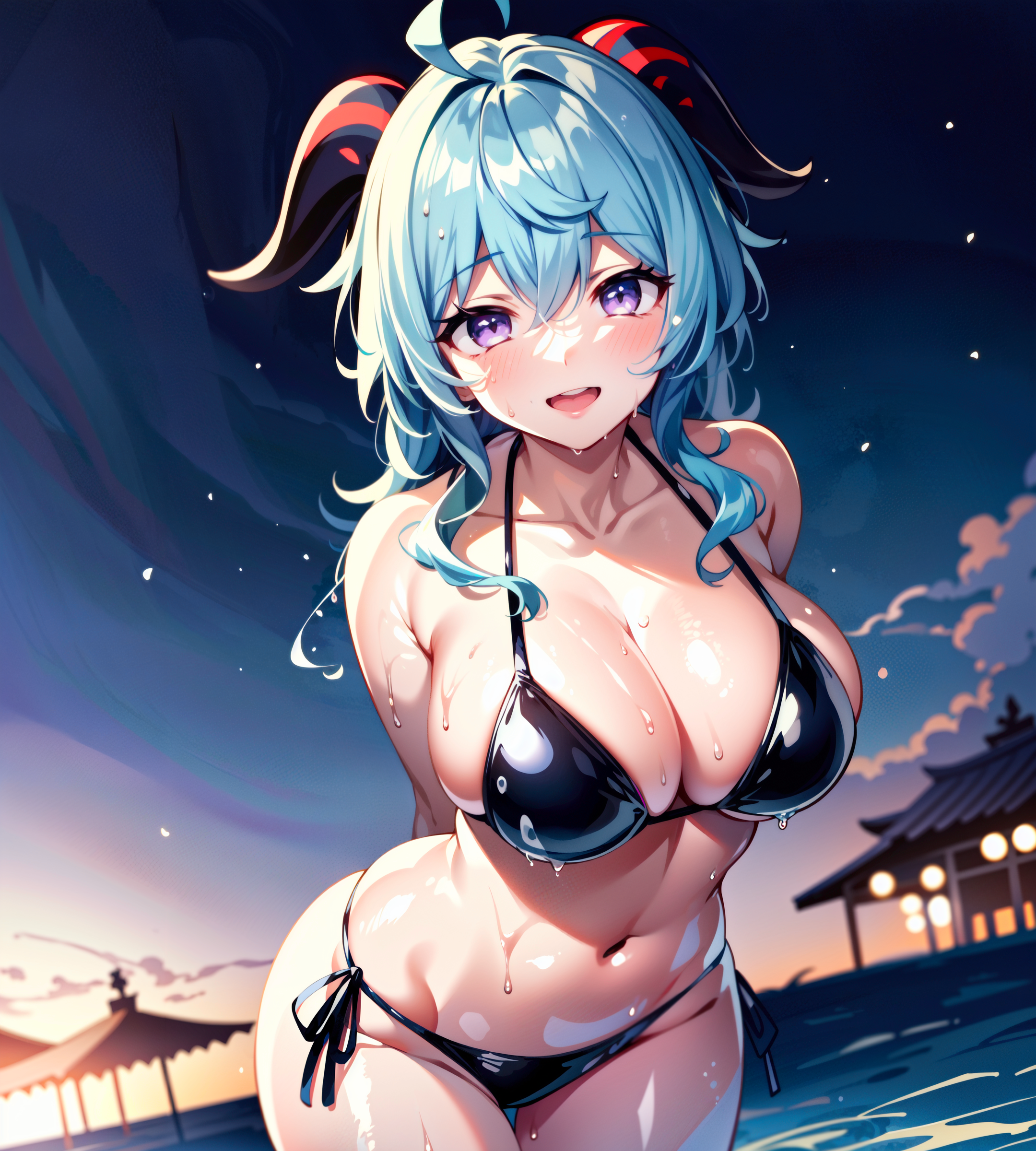 1girls, ai generated, breasts, curvaceous, curvy body, curvy female, female, female focus, female only, ganyu (genshin impact), genshin impact, highres, horns, huge breasts, latex gloves, latex thighhighs, stable diffusion, voluptuous, voluptuous female