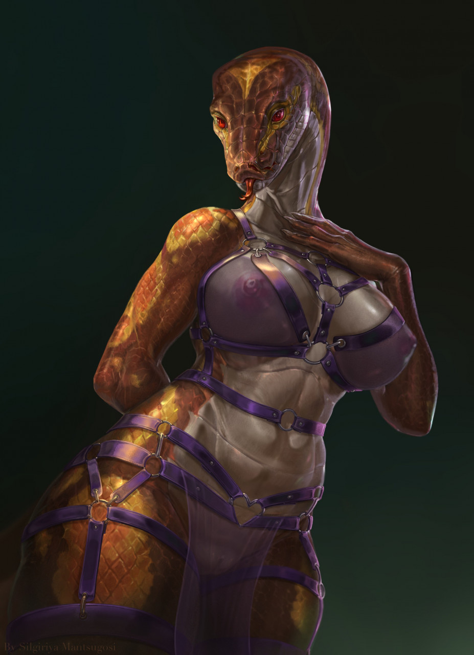 2021 adria_(adleisio) anthro areola ball_python belly big_breasts biped blep bondage_gear breasts brown_body brown_scales claws clothing countershade_breasts countershade_face countershade_neck countershade_scales countershade_torso countershading detailed detailed_scales digital_media_(artwork) digital_painting_(artwork) female finger_claws forked_tongue genitals green_background harness harness_only hi_res huge_breasts humanoid_hands labial_pit looking_at_viewer mostly_nude multicolored_body multicolored_scales nipples non-mammal_nipples orange_body orange_scales pink_areola pink_nipples pit_organ pussy python python_(genus) red_eyes red_sclera reptile scales scalie shaded silgiriya_mantsugosi simple_background snake solo standing tan_body tan_countershading thick_thighs tongue tongue_out translucent translucent_clothing wide_hips yellow_body yellow_scales