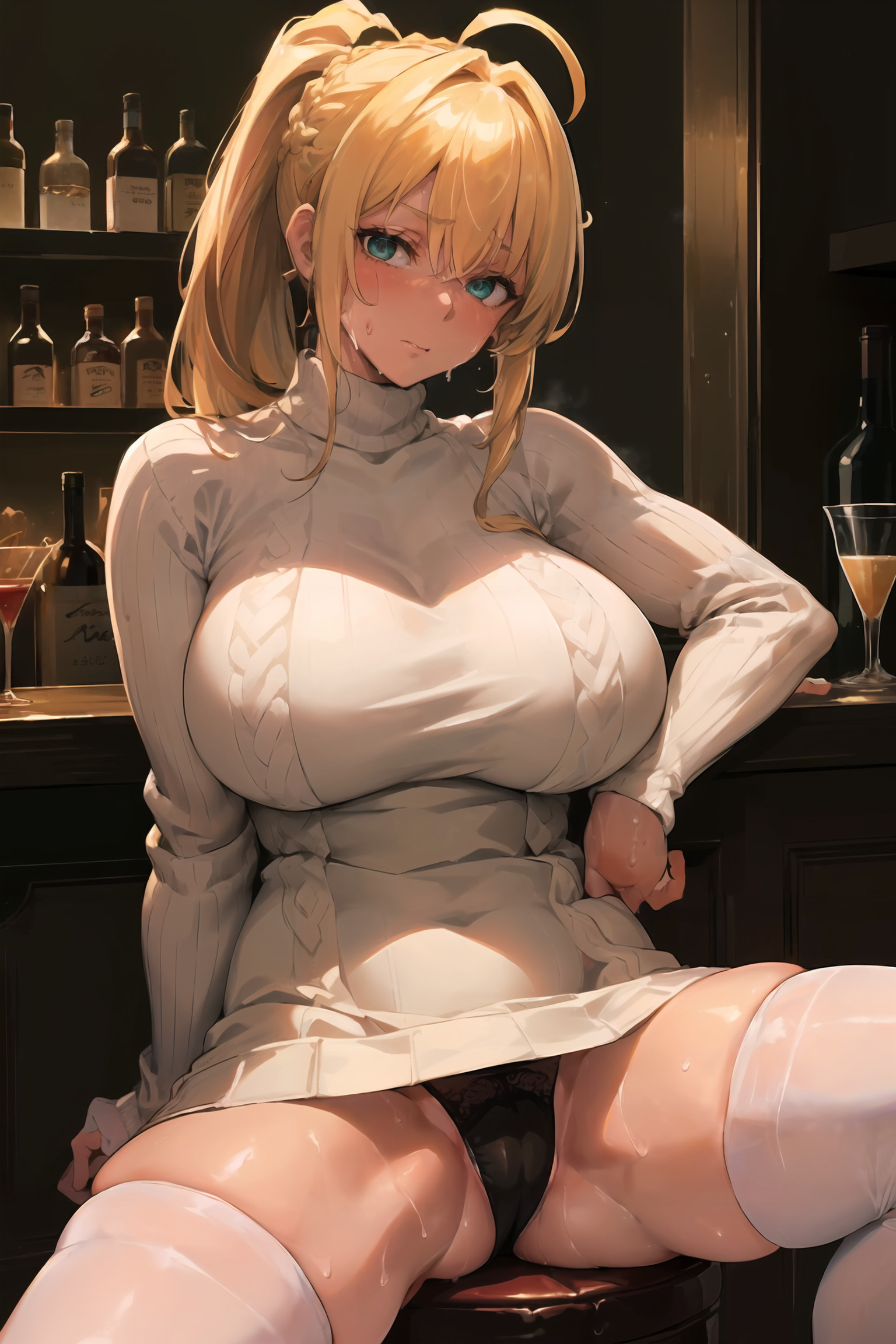 1girls, ai generated, artoria pendragon, breasts, curvaceous, curvy body, curvy female, fate (series), female, female focus, female only, highres, huge breasts, long hair, panties, seductive look, stable diffusion, stockings, voluptuous, voluptuous female