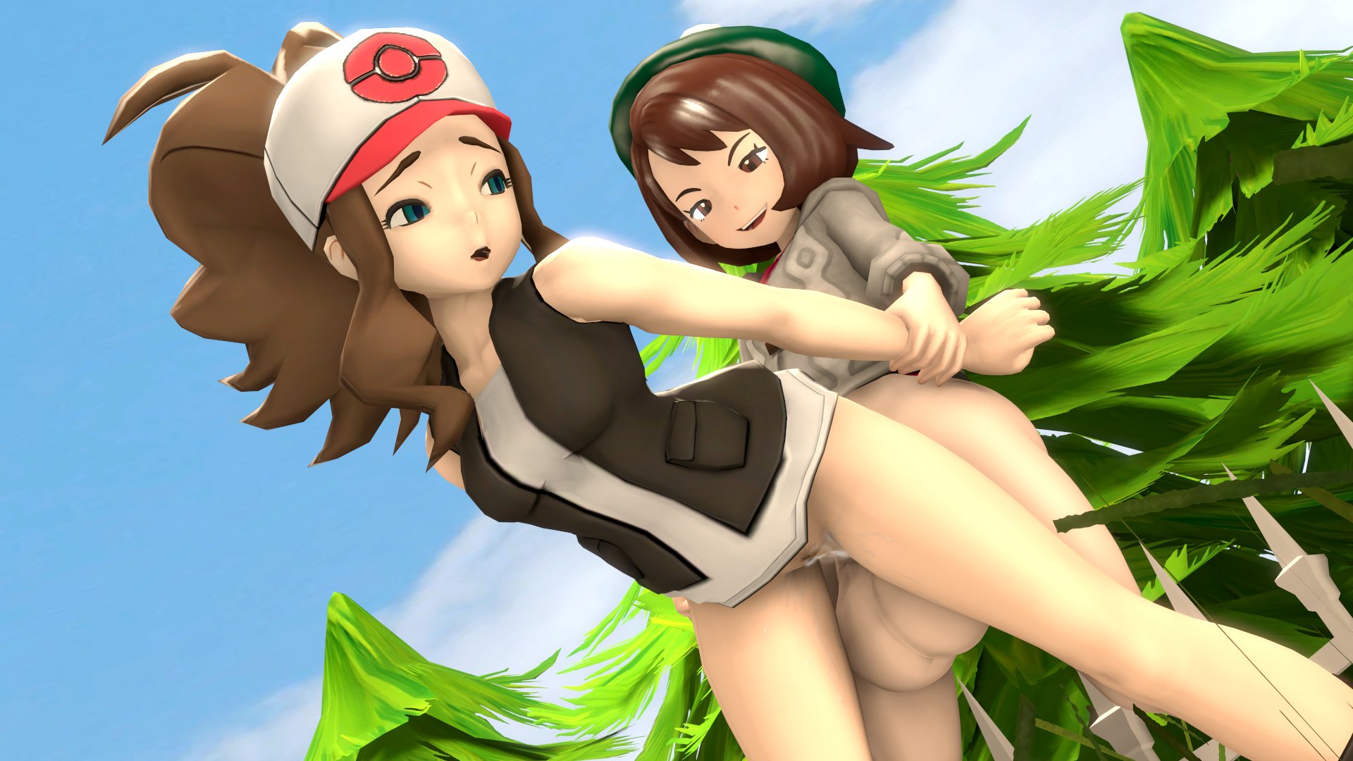1futa, 1girls, 3d, female, futa on female, futanari, gloria (pokemon), hilda (pokemon), intersex, light skin, light-skinned female, light-skinned futa, pokemon, theboobedone