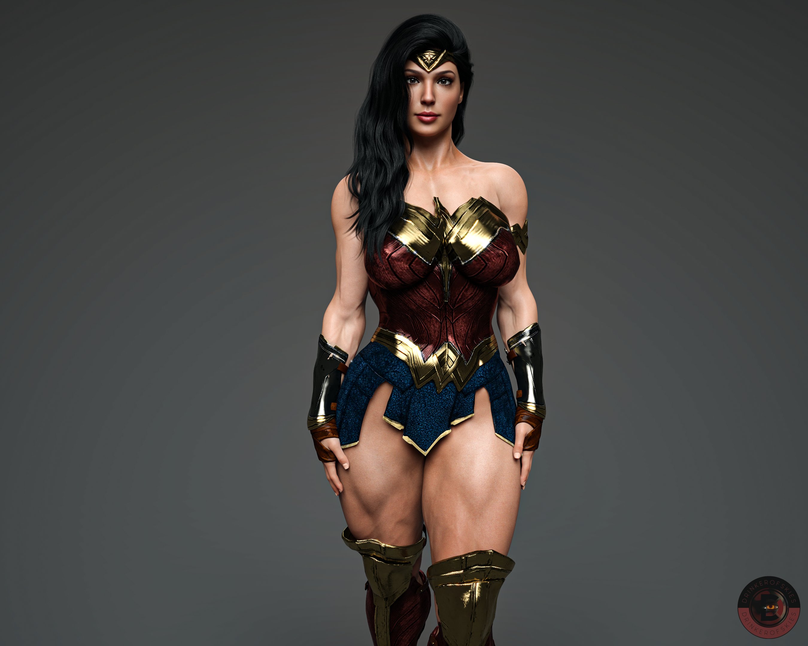 1girls, 3d, 3d (artwork), alternate version available, dc, dc comics, dc extended universe, dceu, diana prince, drinkerofskies, female, female only, fully clothed, gal gadot, muscles, muscular, muscular female, solo, thick thighs, thunder thighs, wonder woman, wonder woman (dceu), wonder woman (series)