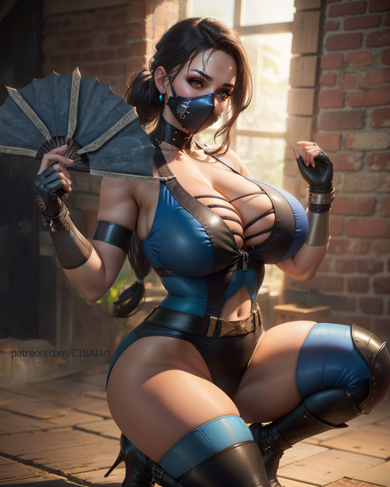 1girls ai_generated big_breasts black_hair blue_outfit c18aiart clothing earrings eyes face_mask fan female female_only femdom hair_bun high_heels jewelry kitana klassic_kitana kneehighs kneeling large_breasts large_thighs mortal_kombat mortal_kombat_3 small_penis_gesture small_penis_humiliation solo squatting stable_diffusion thick thick_thighs voluptuous voluptuous_female wide_hips