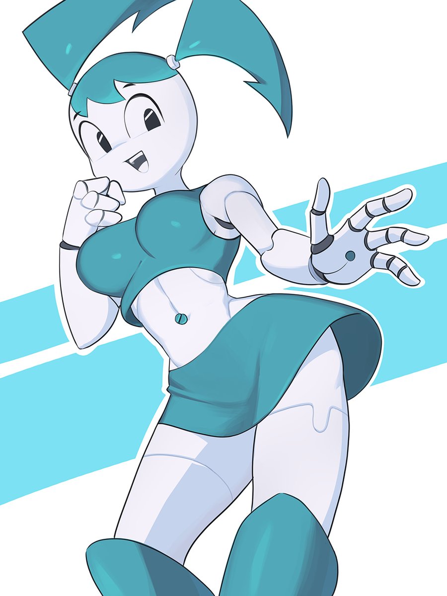 1girls, bare shoulders, barleyshake, big breasts, blue hair, breasts, eyebrows, female, female only, hips, humanoid, jenny wakeman, joints, large breasts, looking at viewer, my life as a teenage robot, navel, nickelodeon, ponytails, robot, robot girl, shirt, skirt, solo, solo female, solo focus, thick, thick thighs, thighs, white body, white skin, wide hips, xj-9