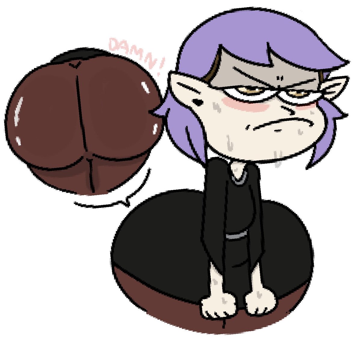 1girls, 2023, amity blight, ass, big ass, disney, female, female only, hype ass, hyper, pointy ears, purple hair, short hair, short-haired female, solo, the owl house, theslashfive, white background, yellow eyes, yellow-eyed female