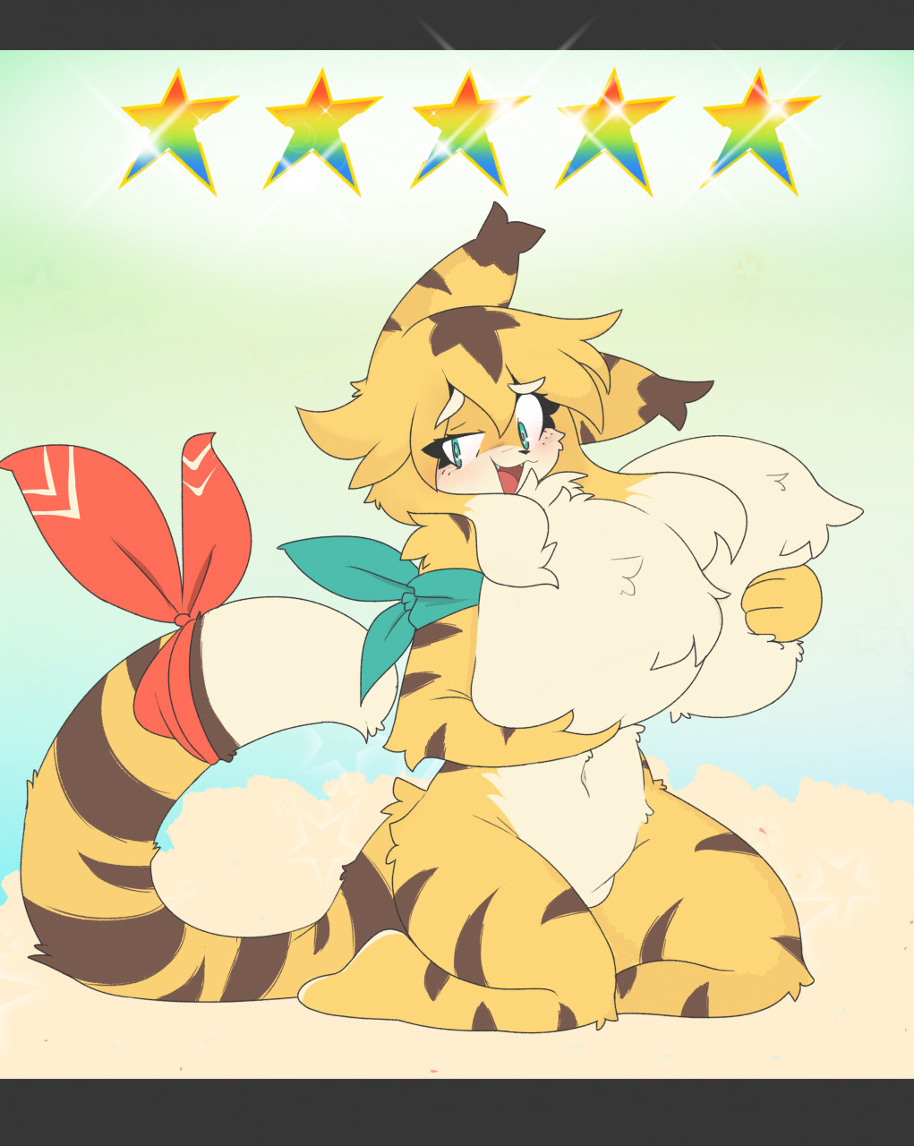 big_breasts caeleste ear fluffy_chest fluffy_tail furry mia_(world_flipper) world_flipper yellow_fur