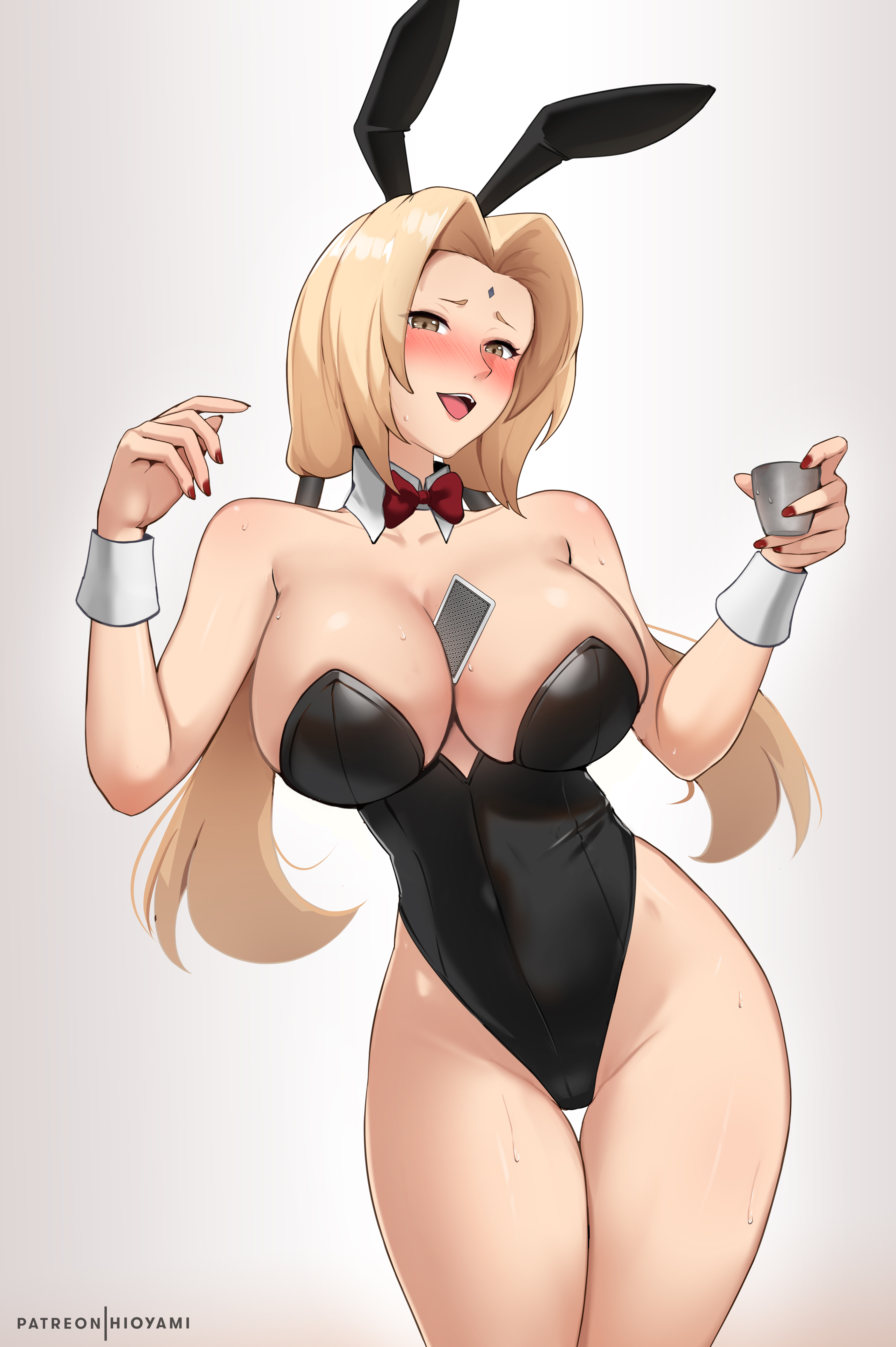 2023, absurd res, blonde hair, breasts, bunny ears, bunny girl, bunnysuit, curvaceous, curvy body, curvy female, curvy figure, female, female focus, female only, hi res, hioyami, hokage, huge breasts, leotard, mature female, milf, naruto, naruto (classic), naruto (series), naruto shippuden, seductive look, tsunade
