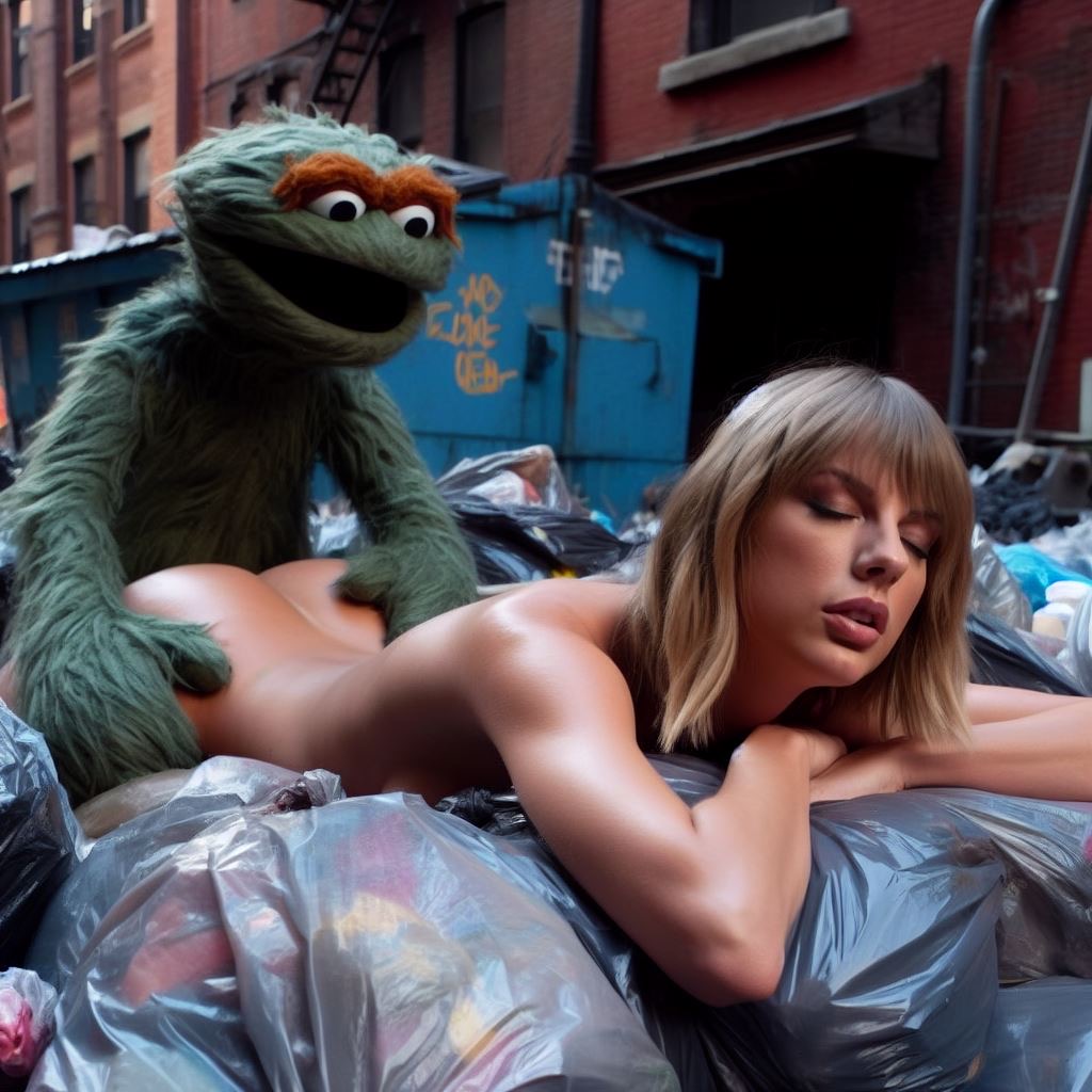 1girls ai_generated alley anthro ass blonde_hair celebrity closed_eyes dall-e3 doggy_style enjoying garbage garbage_bags garbage_bin grabbing_from_behind grabbing_hips green_fur green_hair happy_face implied_sex light-skinned_female muppets oscar_the_grouch prone_bone real_person sesame_street stable_diffusion tagme taylor_swift the_muppet_show trash trash_bag trash_can