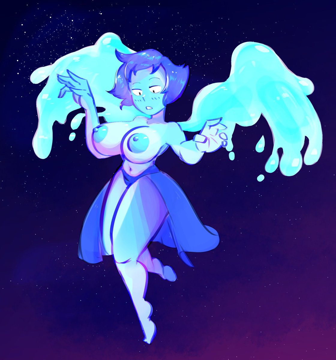 1girls, areolae, big breasts, blue body, blue hair, blue skin, breasts, edalv, edolov, female, female only, lapis lazuli (steven universe), large breasts, navel, nipples, panties, solo, solo female, solo focus, steven universe, thick thighs, thighs, wide hips, wings