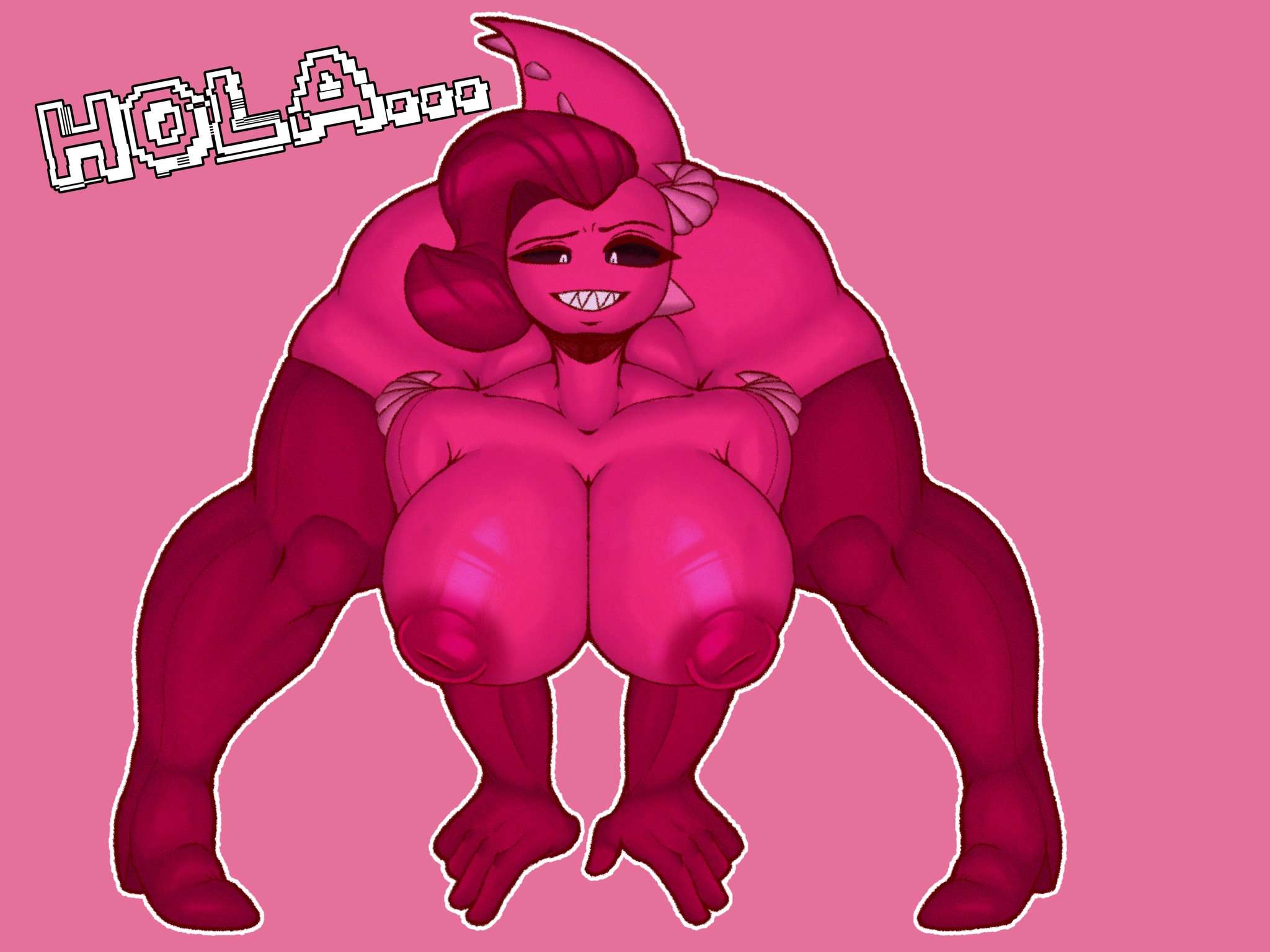 big breasts, breasts, demon, demon girl, female, heels, jack-o pose, jacksita (jacksito), jacksito (artist), red eyes, red hair, red skin, socks