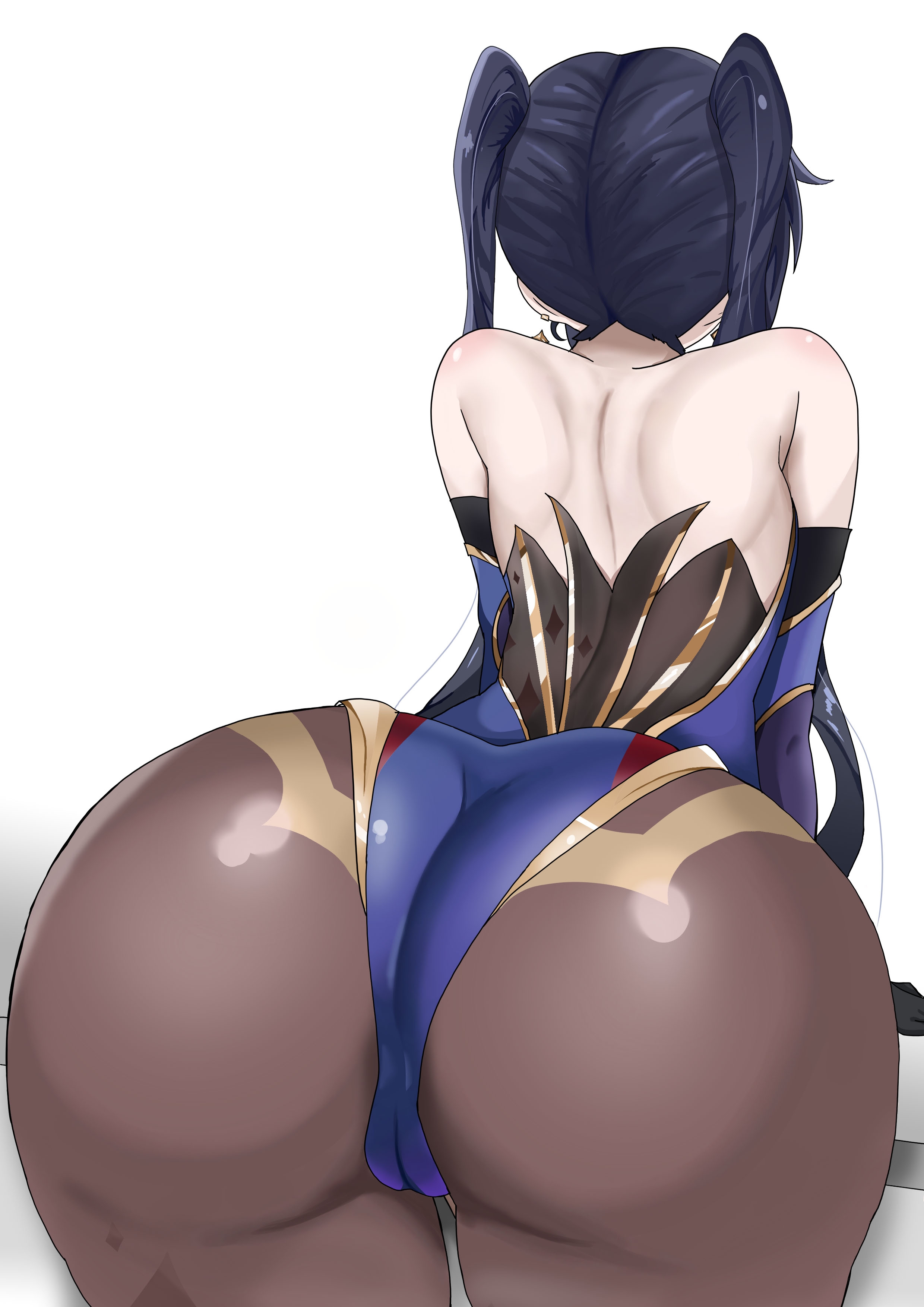 1girls, ass, ass focus, big ass, big thighs, clothed, clothed female, clothing, fat ass, female, female only, genshin impact, giant ass, gigantic ass, huge ass, huge thighs, large ass, large thighs, massive ass, mona (genshin impact), solo, solo female, tanuki (たぬき), thick thighs, thighs, white background, wide hips