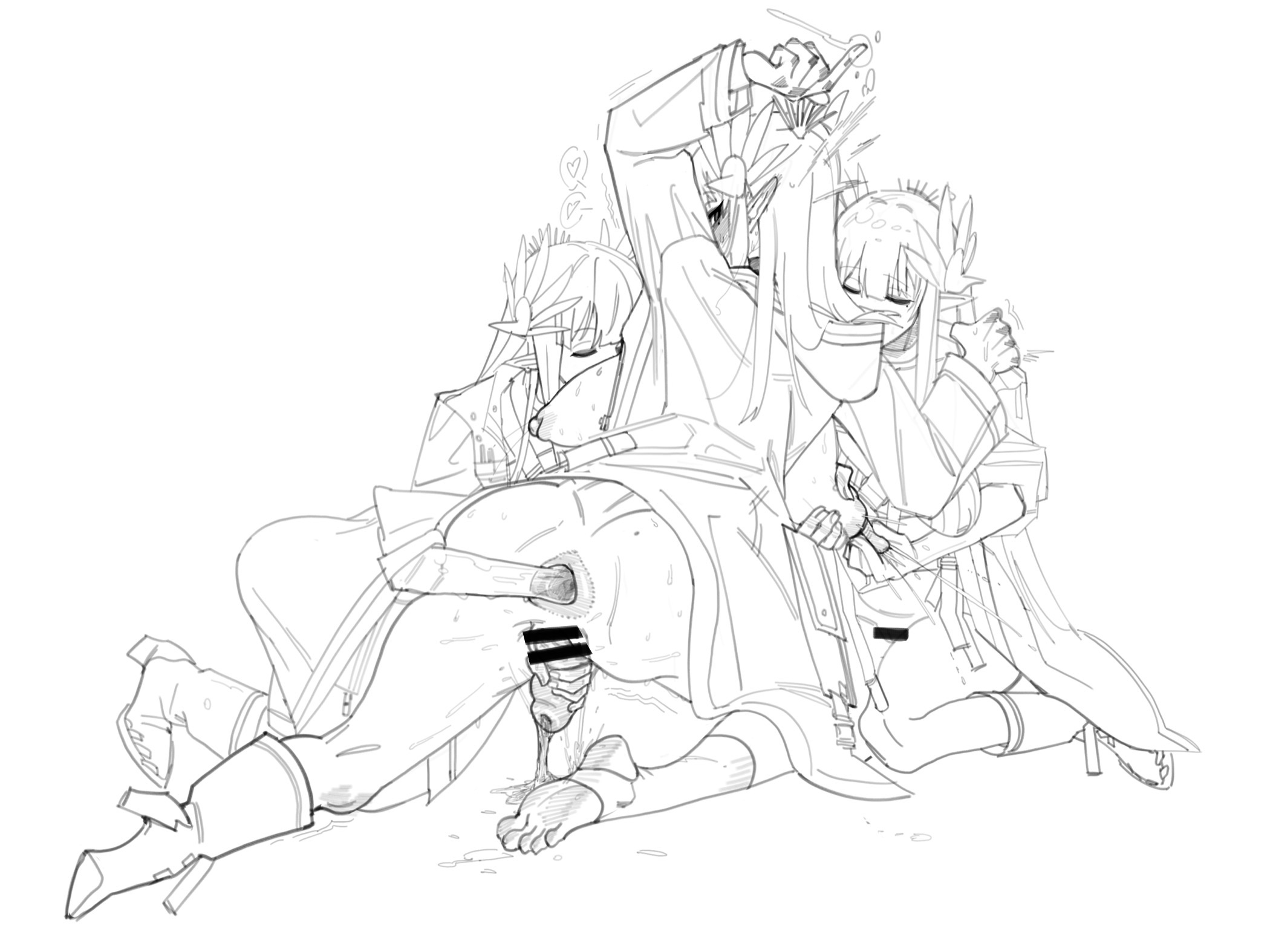 arknights, clones, elf, muelsyse (arknights), prolapse, selfcest, victim alice