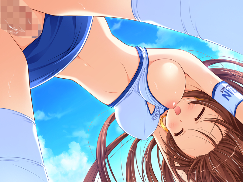 1boy 1girls all_fours blush bra-ban! breasts censored female from_behind game_cg kobuichi nakanoshima_tae one_breast_out outdoors penis pussy sex sky straight