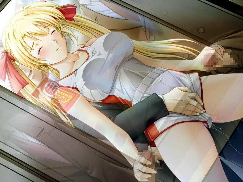 akehime_saki blonde_hair blush breast_press censored chikan clothing double_handjob endured_face female fingering handjob kyouhaku_2 pussy_juice ribahara_aki shorts spread_legs tear vibrator vibrator_under_clothes