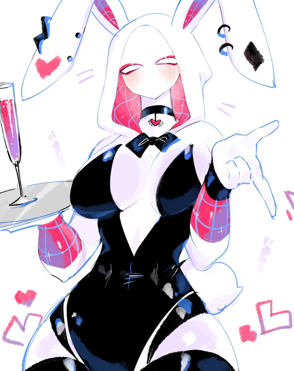 1girls, big breasts, breasts, bunny ears, bunny tail, bunnysuit, choker, female, female only, gwen stacy, hood, looking at viewer, marvel, marvel comics, solo, solo female, solo focus, spider-gwen, spider-man (series), spider-man: across the spider-verse, spider-man: into the spider-verse, thick thighs, thighs, usa37107692, wide hips