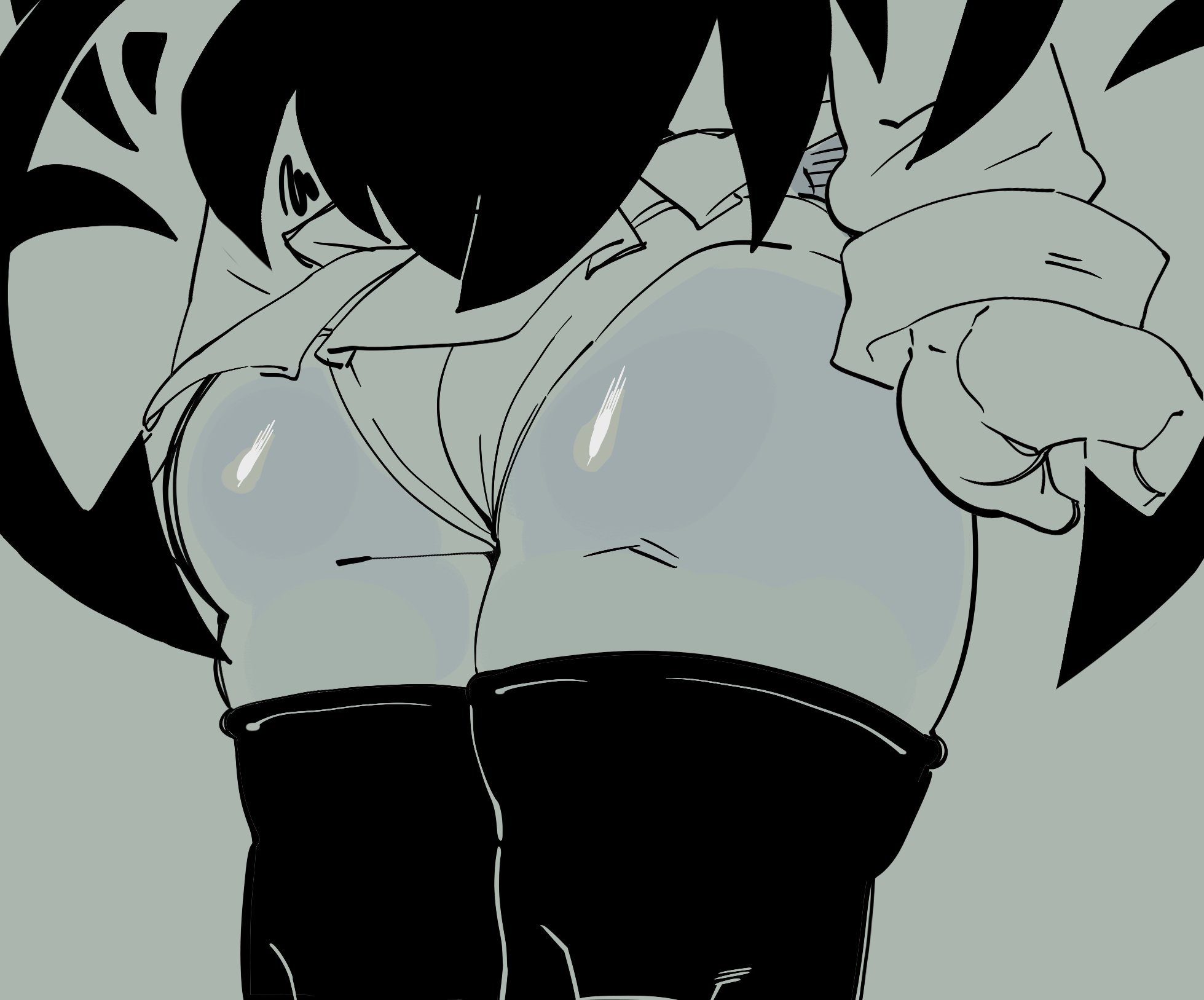 1girls, ass, ass focus, big ass, female, filia (skullgirls), monochrome, panties, samson (skullgirls), skirt, skullgirls, thighhighs, thighs, wizbird