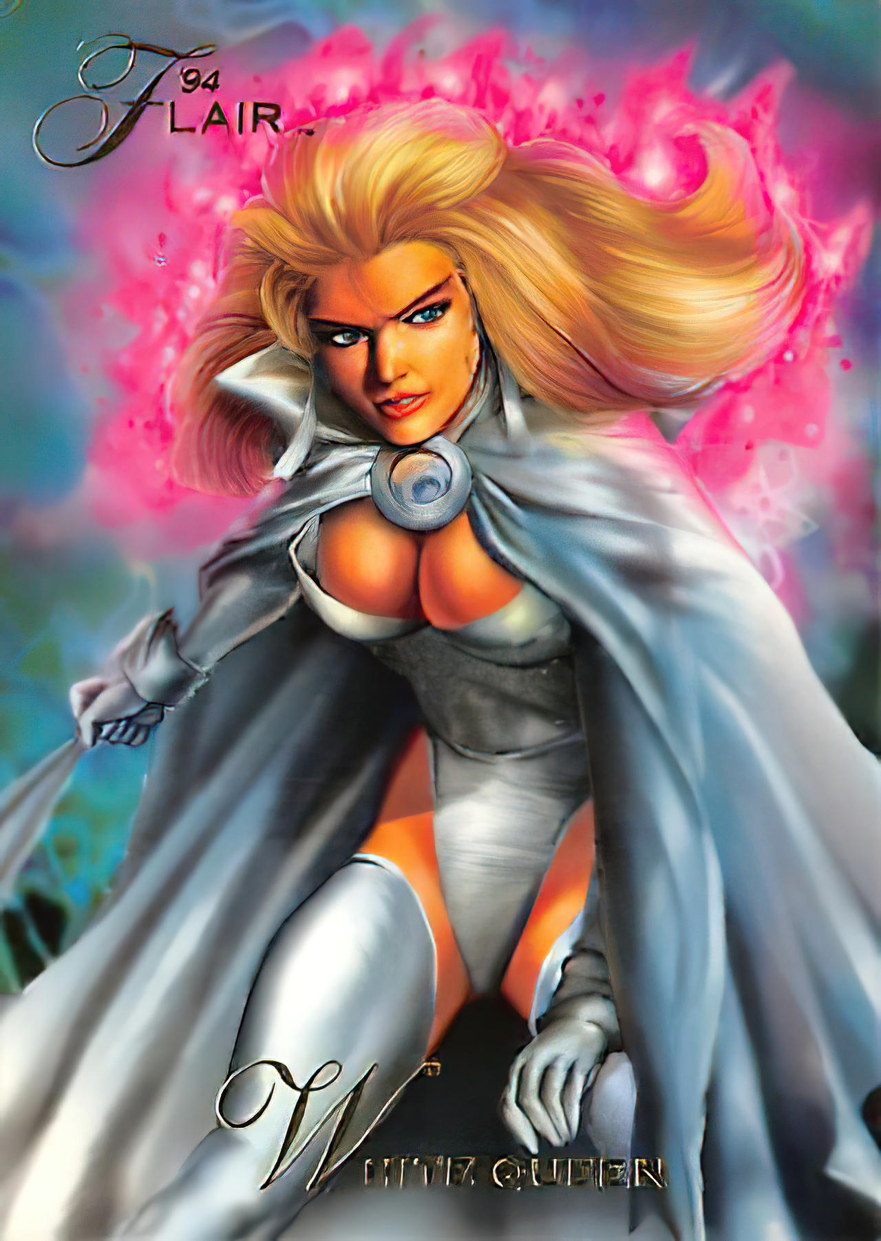 1990s 1994 20th_century big_breasts blonde_hair blue_eyes breasts cape cleavage emma_frost female hellfire_club marvel marvel_comics tanned tanned_female tanned_skin telepath thick_thighs thighs white_queen wsnakex x-men