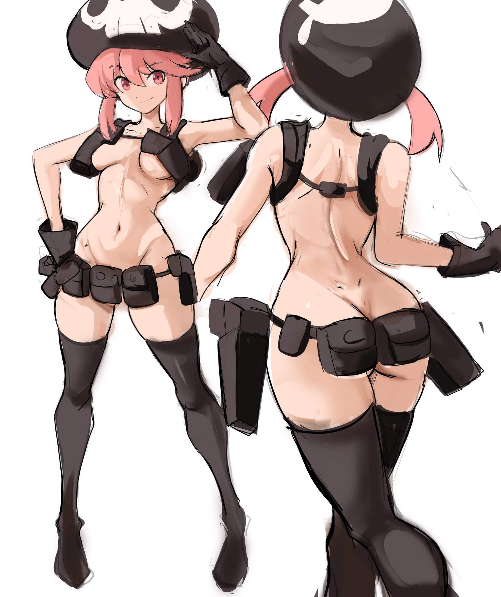 1girls, ass, breasts, female, happy female, jakuzure nonon, kill la kill, looking at viewer, mostly nude, mostly nude female, navel, nudist beach uniform, pink eyes, pink hair, pink-haired female, rakeemspoon, revealing clothes, solo, solo female, teenage female, teenager