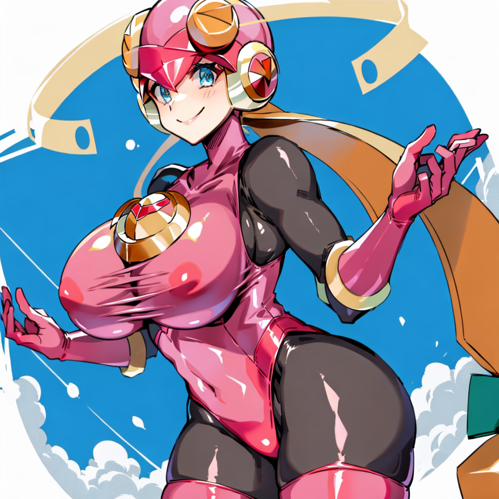 1girls ai_generated big_breasts bodysuit mega_man mega_man_battle_network mega_man_x_dive pointy_chin roll.exe tagme