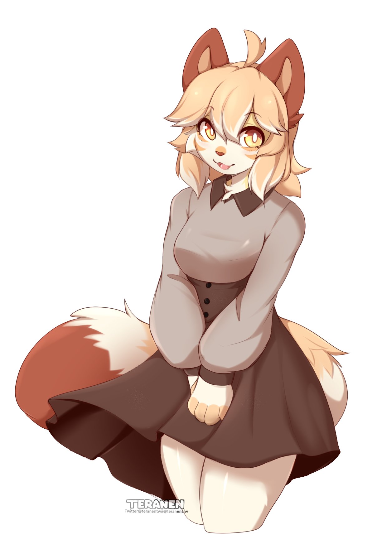 1girls, anthro, big breasts, breasts, female, fox, jpeg, original character, solo, teranen, thick thighs, white background, wide hips, yellow eyes