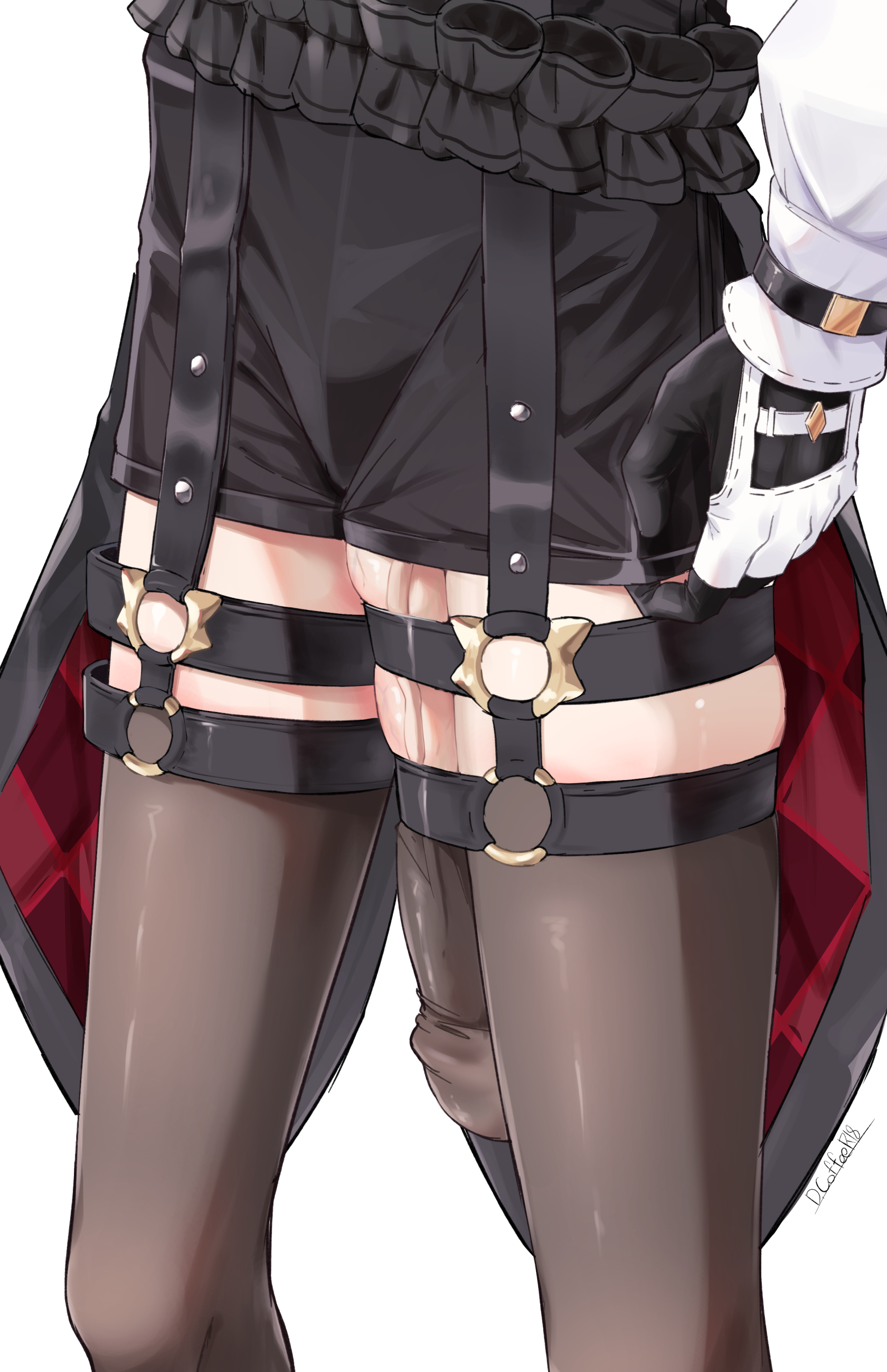 1boy, big penis, d coffeer18, dainamaito kohi, erect penis, erection, erection under clothing, femboy, garter straps, genshin impact, gigantic penis, gloves, huge cock, hung femboy, hung trap, large penis, light skin, light-skinned male, long penis, lyney (genshin impact), male, male focus, male only, massive penis, otoko no ko, penis, penis out, penis through leghole, poking out, shorts, thigh focus, thighhighs, thighs, twink, uncensored, veiny penis, very long penis