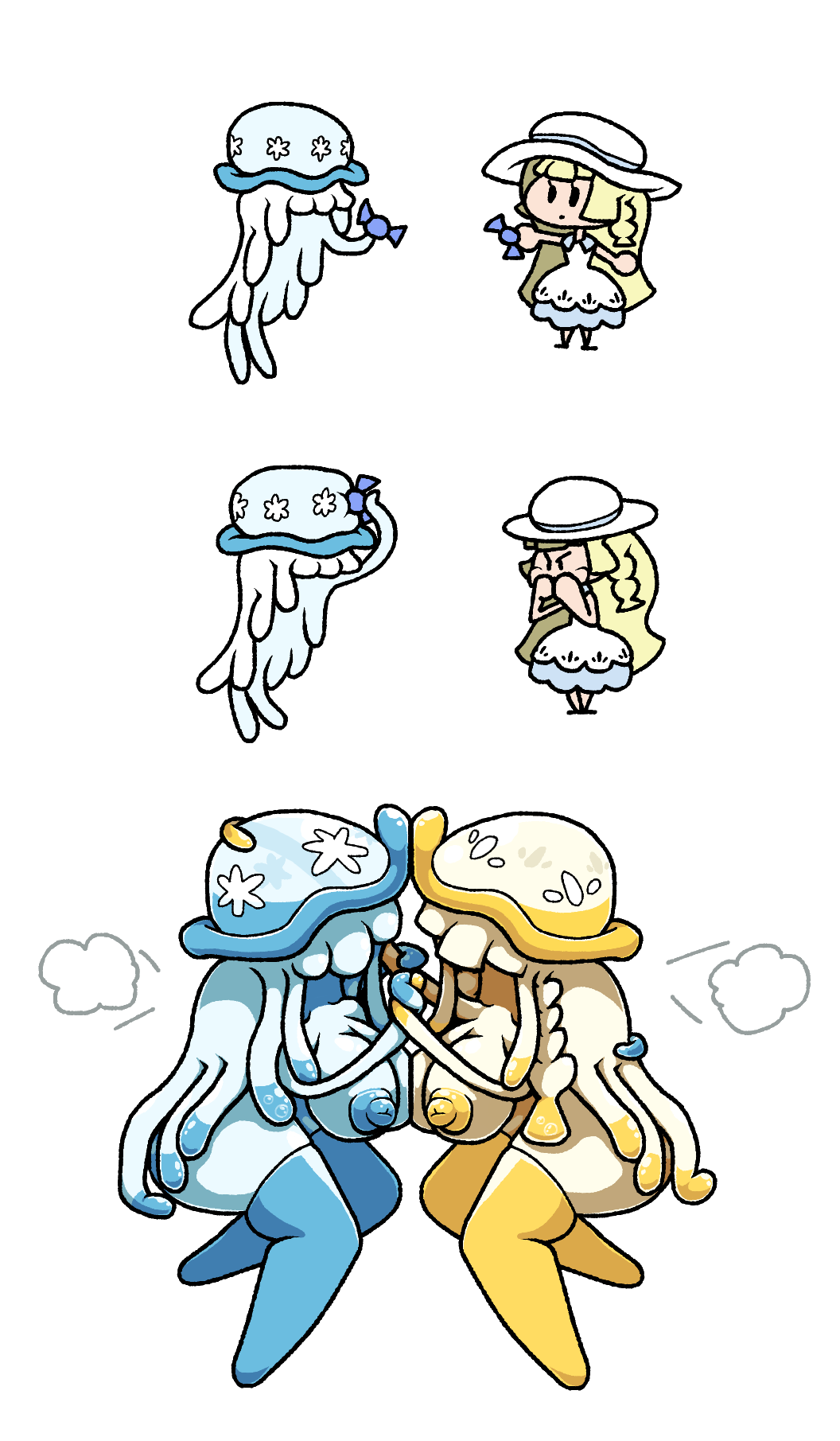 blonde_hair chabble dress lillie_(pokemon) nihilego nintendo pokemon pokemon_(species) pokemon_sm rare_candy shiny_pokemon sun_hat transformation transparent_background twinning ultra_beast