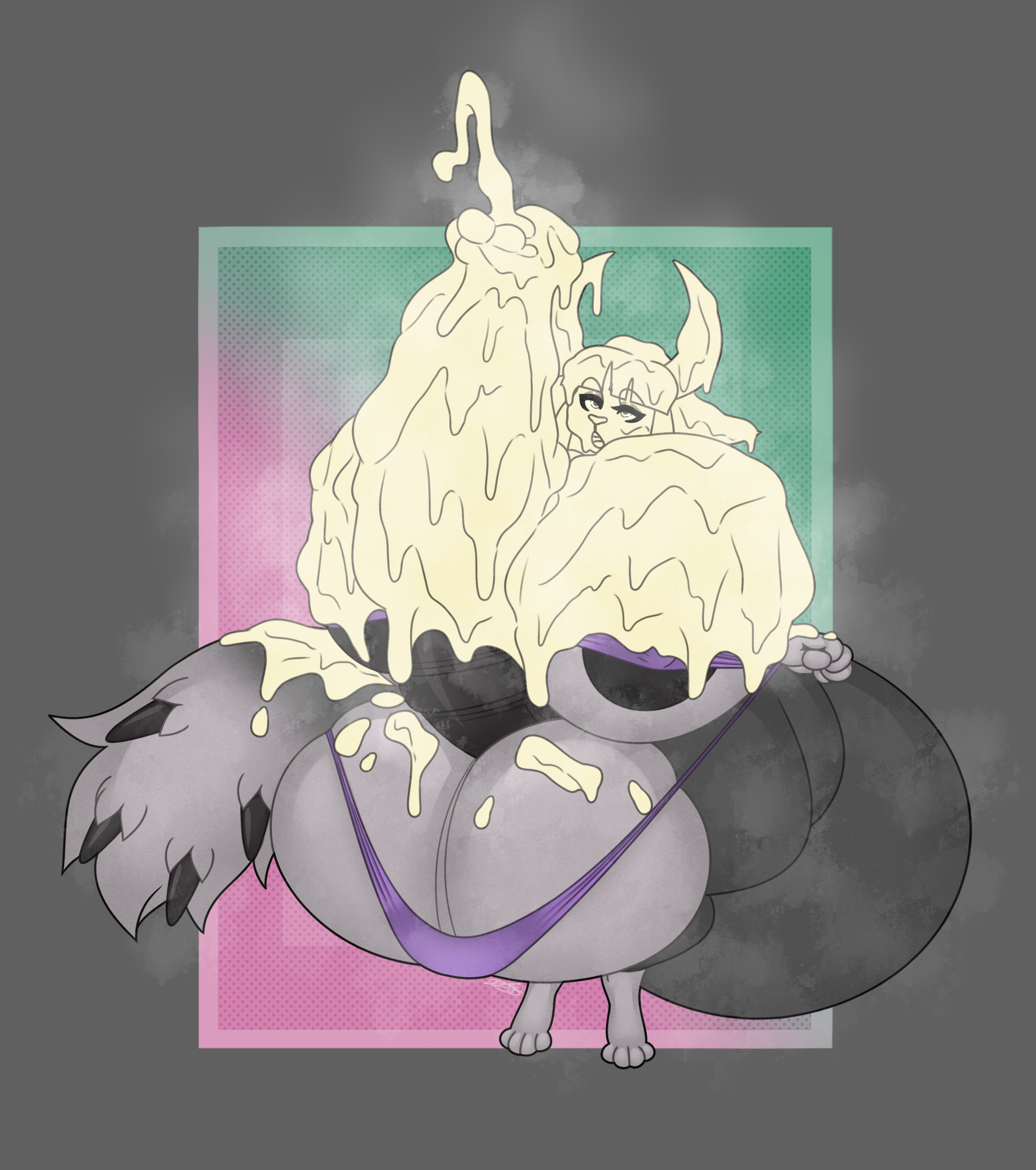 1futa, 2023, animal genitalia, animal penis, anthro, autofacial, autotitfuck, balls, big balls, big breasts, big penis, bikini, bikini thong, bikini top, black body, black fur, black nipples, black penis, bodily fluids, breast play, breast squish, breasts, clothed, clothing, covered in cum, cum, cum drip, cum everywhere, cum in hair, cum on balls, cum on breasts, cum on face, cum on head, cum on penis, cum on self, cum on tail, cum spurt, demon, derius, digital drawing (artwork), digital media (artwork), domestic cat, dripping, equine genitalia, equine penis, excessive cum, excessive genital fluids, felid, feline, felis, flared penis, floppy ears, fluffy, fluffy tail, fur, futa only, futanari, genital fluids, genitals, green eyes, grey body, grey fur, hair, hands-free, handsfree ejaculation, heterochromia, hi res, horn, huge balls, huge breasts, huge cock, hybrid, hyper, hyper balls, hyper breasts, hyper genitalia, hyper penis, ineffective clothing, intersex, long tail, looking at genitalia, looking at penis, lucy (thisaccountdoesexist), mammal, masturbation, medial ring, messy, mostly nude, multicolored body, multicolored fur, musk, musk clouds, musky balls, musky cock, nipples, open mouth, penile, penile masturbation, penis, purple clothing, purple eyes, sex, shaded, signature, skimpy, solo, spiked tail, spikes, spikes (anatomy), squish, standing, swimwear, tail, thick cum, thick penis, thick thighs, titjob, two-tone body, two-tone fur, wide hips