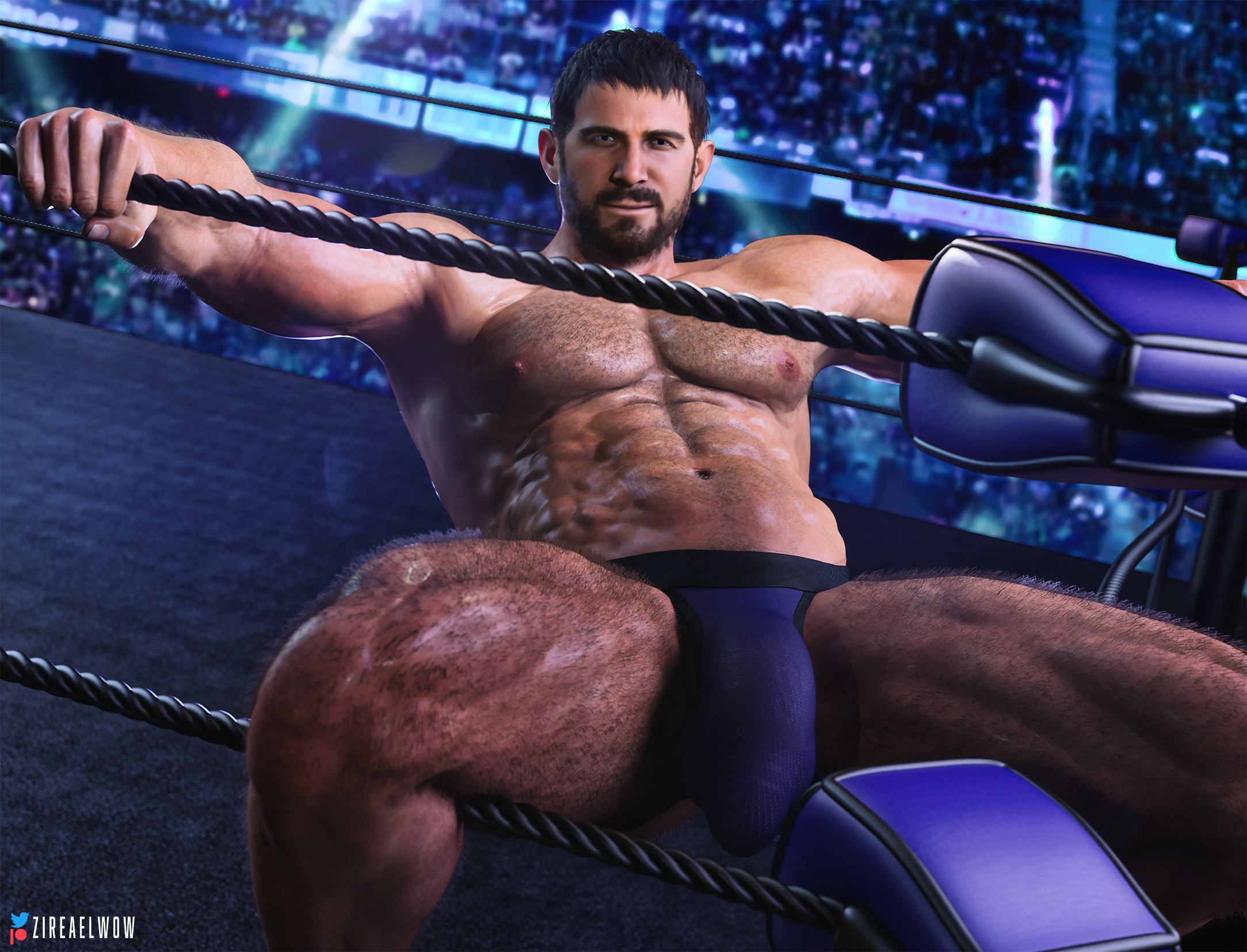 1boy, 3d, abs, balls, bara, beard, biceps, big balls, big bulge, big penis, bulge, bulge through clothing, capcom, chris redfield, dilf, facial hair, flaccid, flaccid penis, hairy, hairy arms, hairy chest, hi res, highres, huge bulge, huge cock, jockstrap, male, male only, male pubic hair, muscles, muscular, muscular arms, muscular legs, muscular male, muscular thighs, nipples, nude, penis, penis outline, pubic hair, resident evil, resident evil 8: village, solo male, spread legs, yaoi, zireael