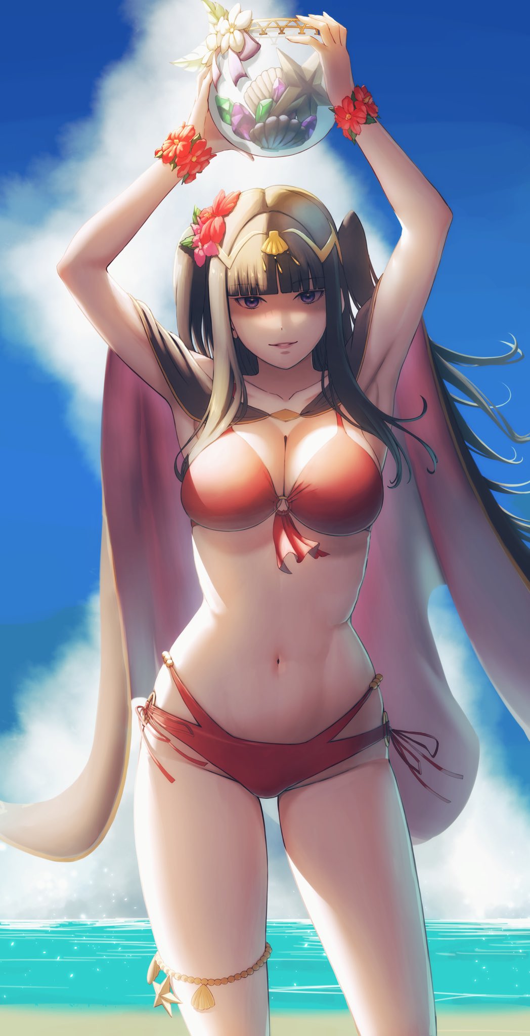 aduti_momoyama alternate_costume bikini breasts female female_only fire_emblem fire_emblem_awakening fire_emblem_heroes nintendo official_alternate_costume red_bikini red_swimsuit solo swimsuit tharja_(fire_emblem) tharja_(summer)_(fire_emblem)