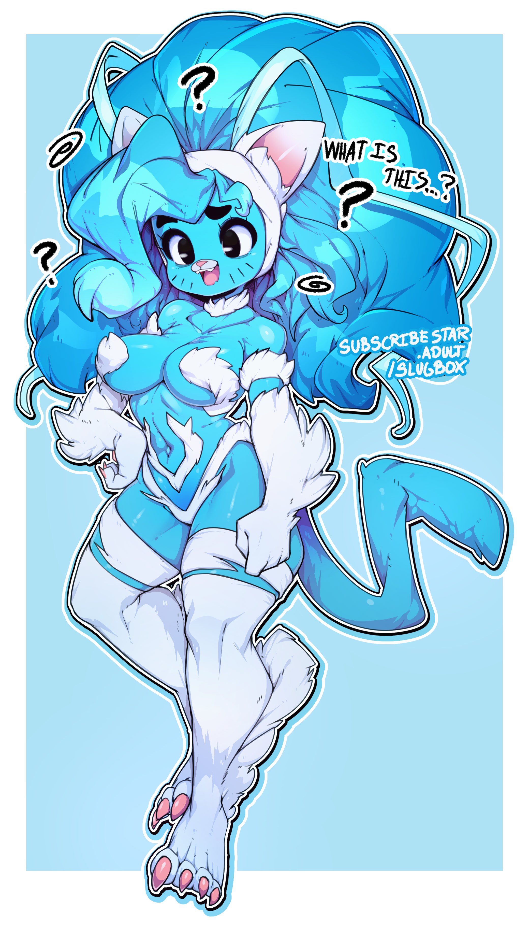 1girls, alternate version available, animal ears, anthro, blue fur, blue hair, breasts, cat ears, cat tail, cosplay, darkstalkers, felicia (darkstalkers) (cosplay), feline, female, female only, medium breasts, milf, nicole watterson, slugbox, tail, the amazing world of gumball