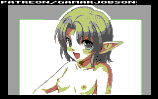 8-bit 8_bit 8bit ai_generated commodore_64 elf_ears elf_female elf_girl gamarjobson green_hair naked_female nipples open_mouth pixel_(artwork) pixel_art