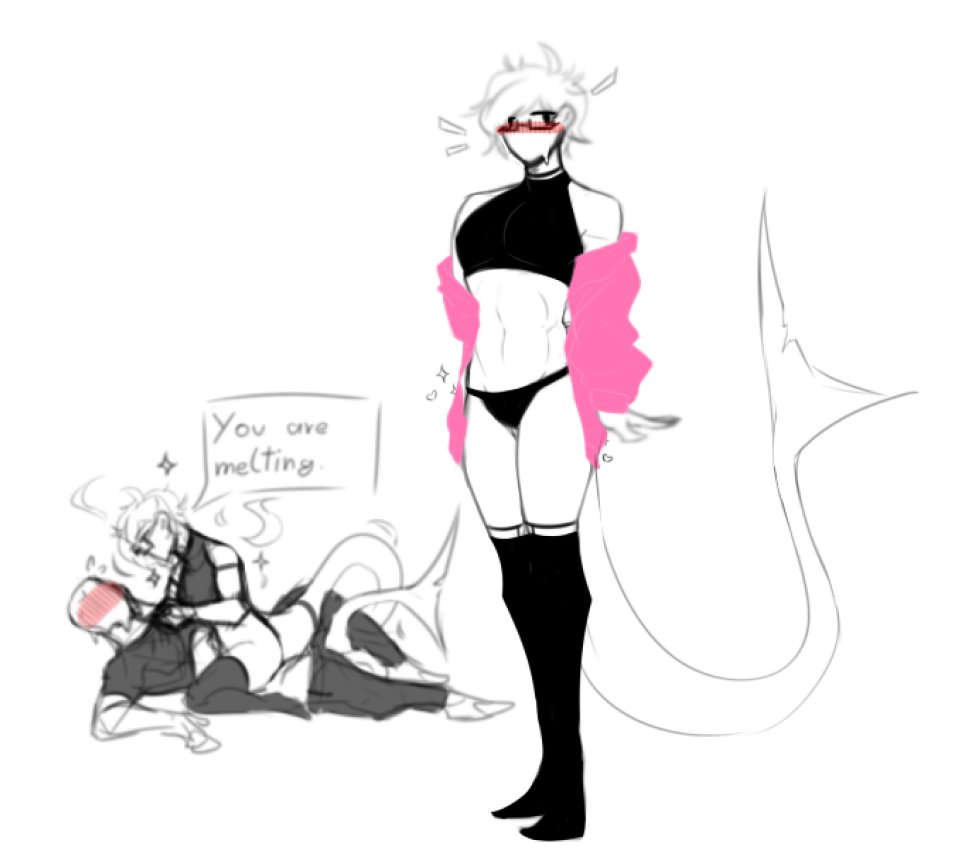 2d, ambiguous penetration, bare shoulders, blush, femboy, gay, glasses, jacket, kneesocks, male, male/male, monty nsfw, original, original character, pink jacket, sex, shark, shark tail, short hair, sparkles, tank top, text, text bubble, thick thighs, toned, toned male, twink, white background