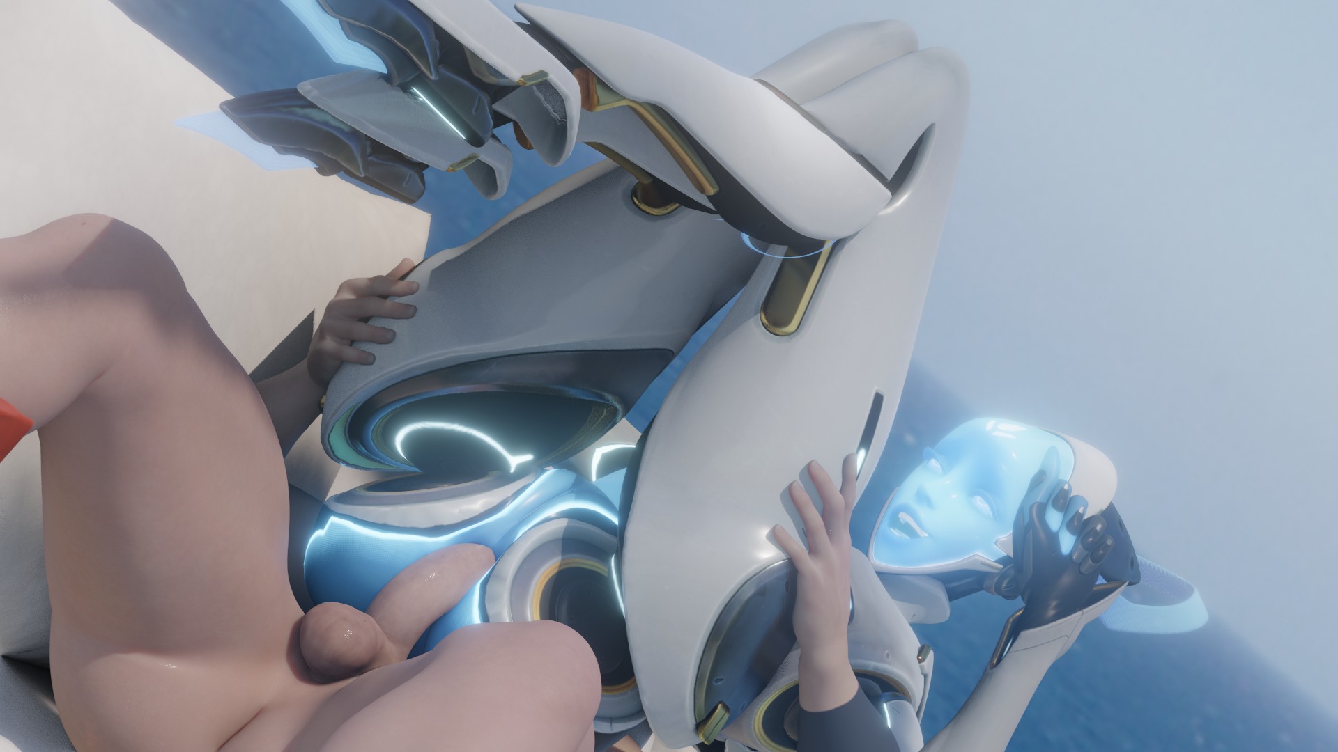 3d, anal, ass, echo (overwatch), female, female penetrated, futa on female, futanari, intersex, overwatch, penetration, penis, robot, robot girl, robot humanoid, thick legs, thighs, zarya