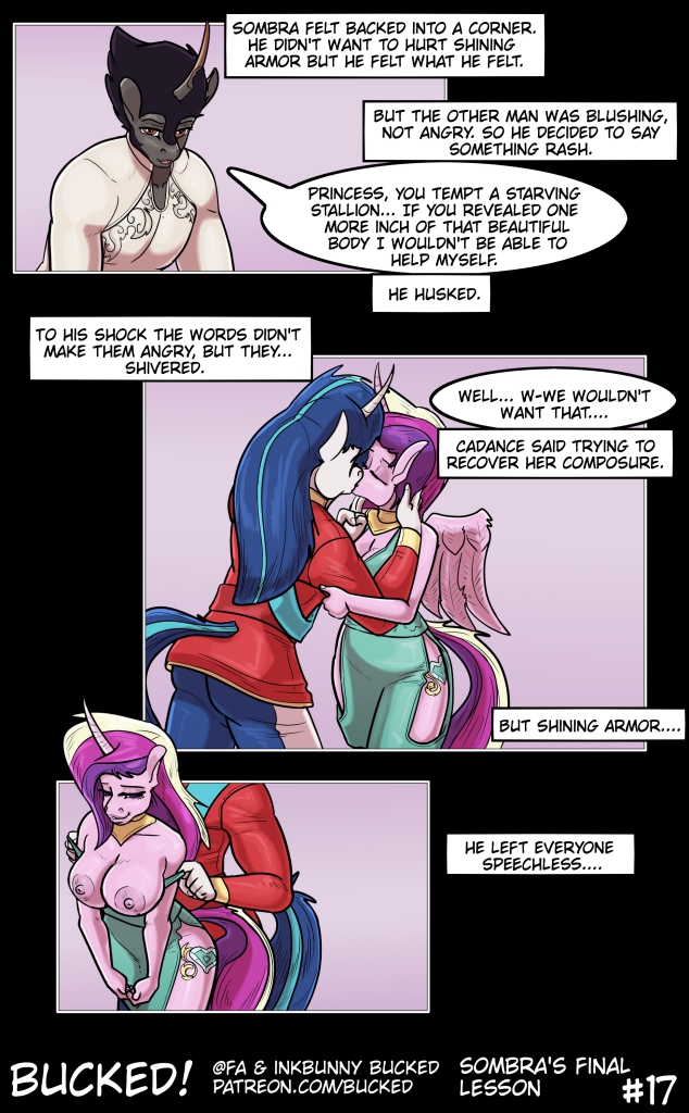 alicorn anthro bucked clothed clothing comic cuckold duo english_text equid equine female friendship_is_magic furaffinity_username hasbro horn inkbunny_username king_sombra_(mlp) kissing male male/female mammal my_little_pony page_17 page_number patreon_username princess_cadance_(mlp) shadow_pony shining_armor_(mlp) text topless undressing unicorn url wings