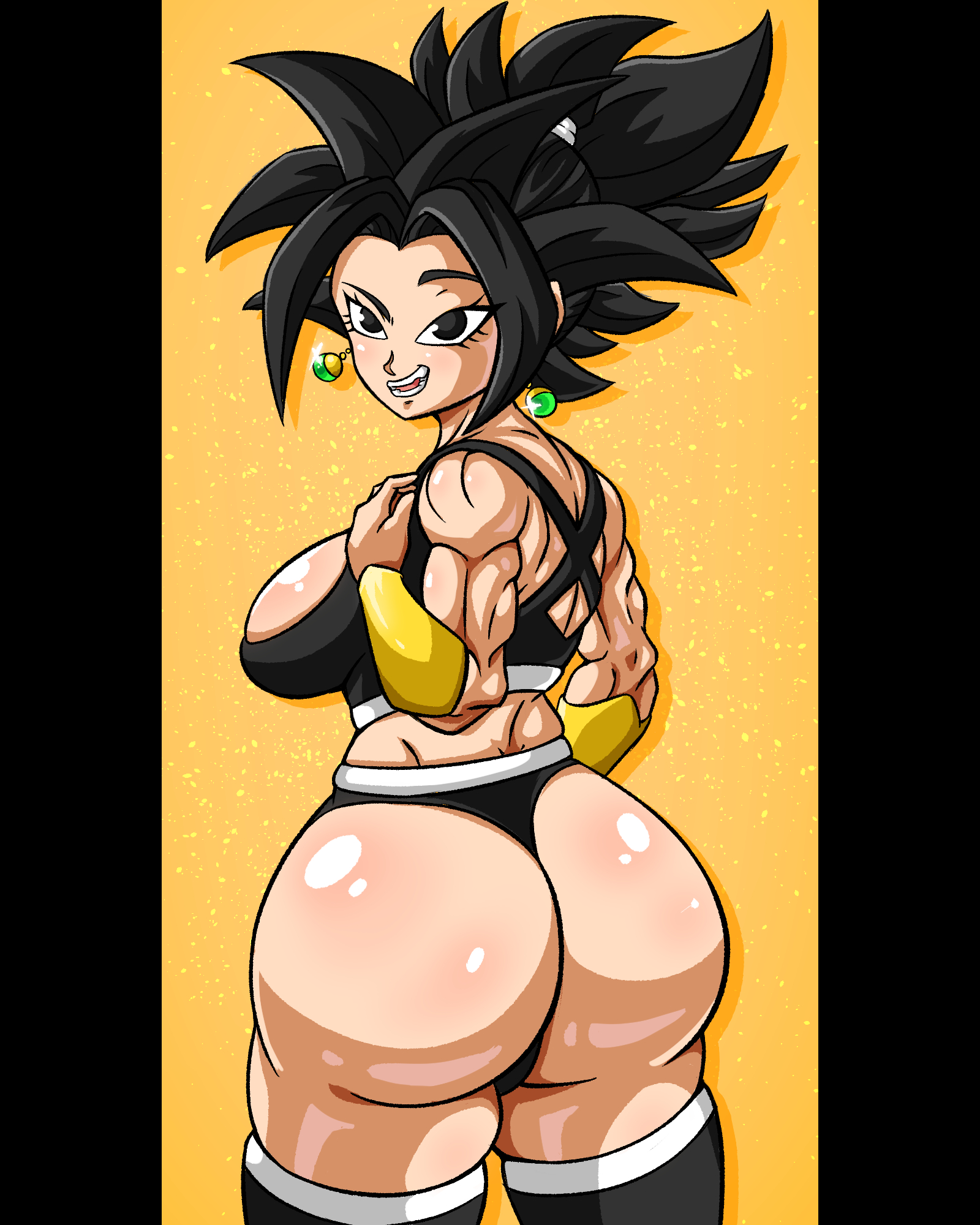 ass, big ass, big breasts, black hair, breasts, dragon ball, dragon ball super, draw this in your style, earrings, female, kafla, kefla, ponytail, potara earrings, superspacewarrior, thick thighs, workout clothes