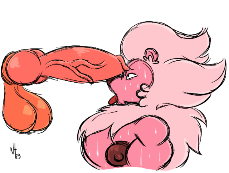 balls big_balls big_penis cartoon_network feline furry furry_only gay knot knotted_penis lion lion_(steven_universe) male male/male male_only muscular muscular_male nipples no_humans nth6969 pecs penis pink_fur steven_universe sweat sweaty