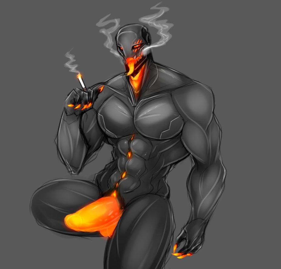 2d abs bara_tiddies bungie destiny_(game) destiny_2 exo glowing_penis male male_only monty_nsfw muscular muscular_male orange_penis orange_tongue original_character penis robot robot_boy robot_humanoid scar scar_across_eye smoking tongue tongue_out