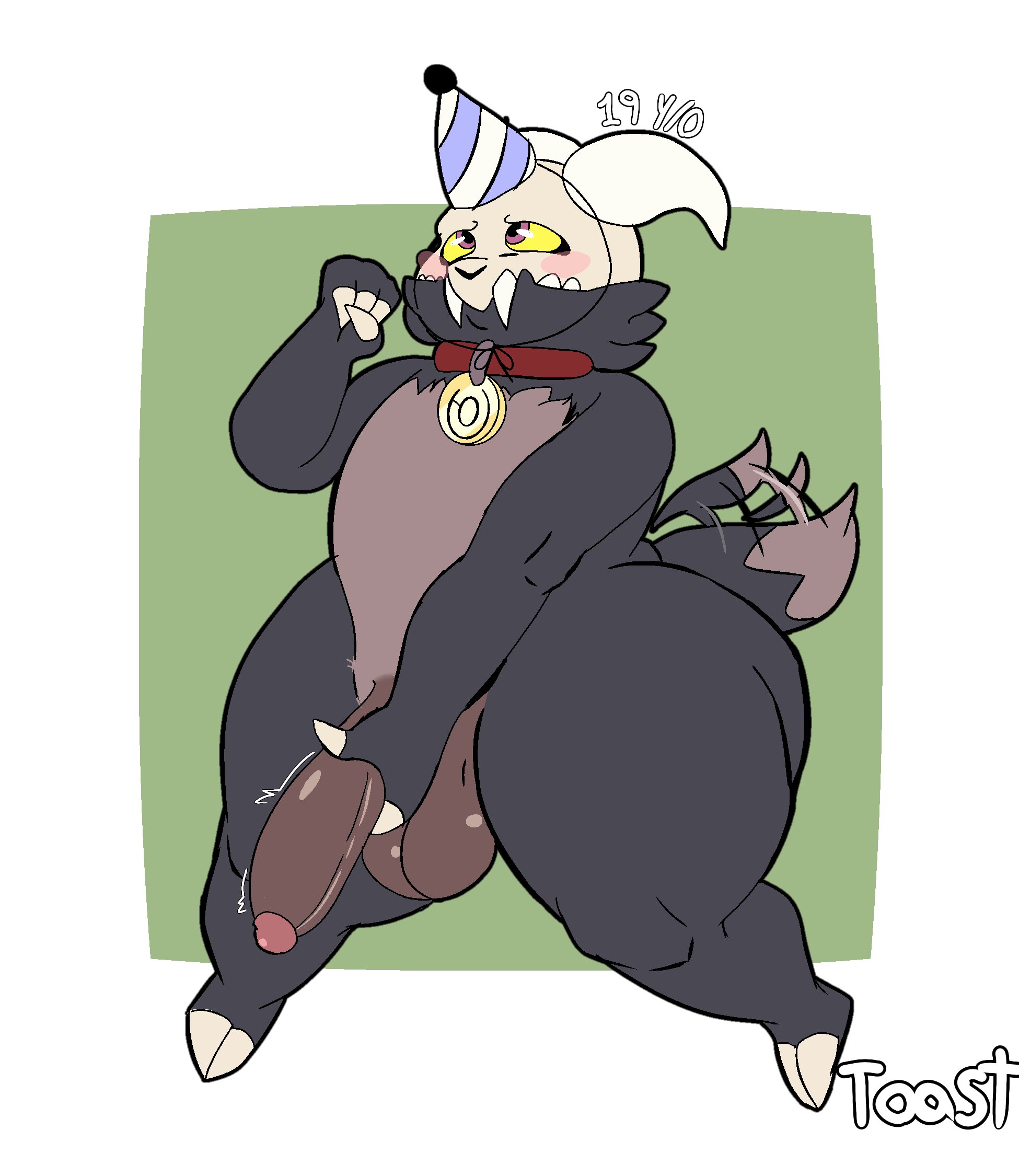 1boy, ass, balls, bfad, big ass, big butt, big thighs, collar, demon, disney, disney channel, disney xd, domoatdark, furry, furry only, gay, hand on penis, horns, king clawthorne, male, male only, no humans, party hat, penis, skull head, solo male, tail, the owl house, thick, thick ass, thick butt, thick thighs, titan (the owl house), toastboi, toastyboi, wagging tail, yellow eyes
