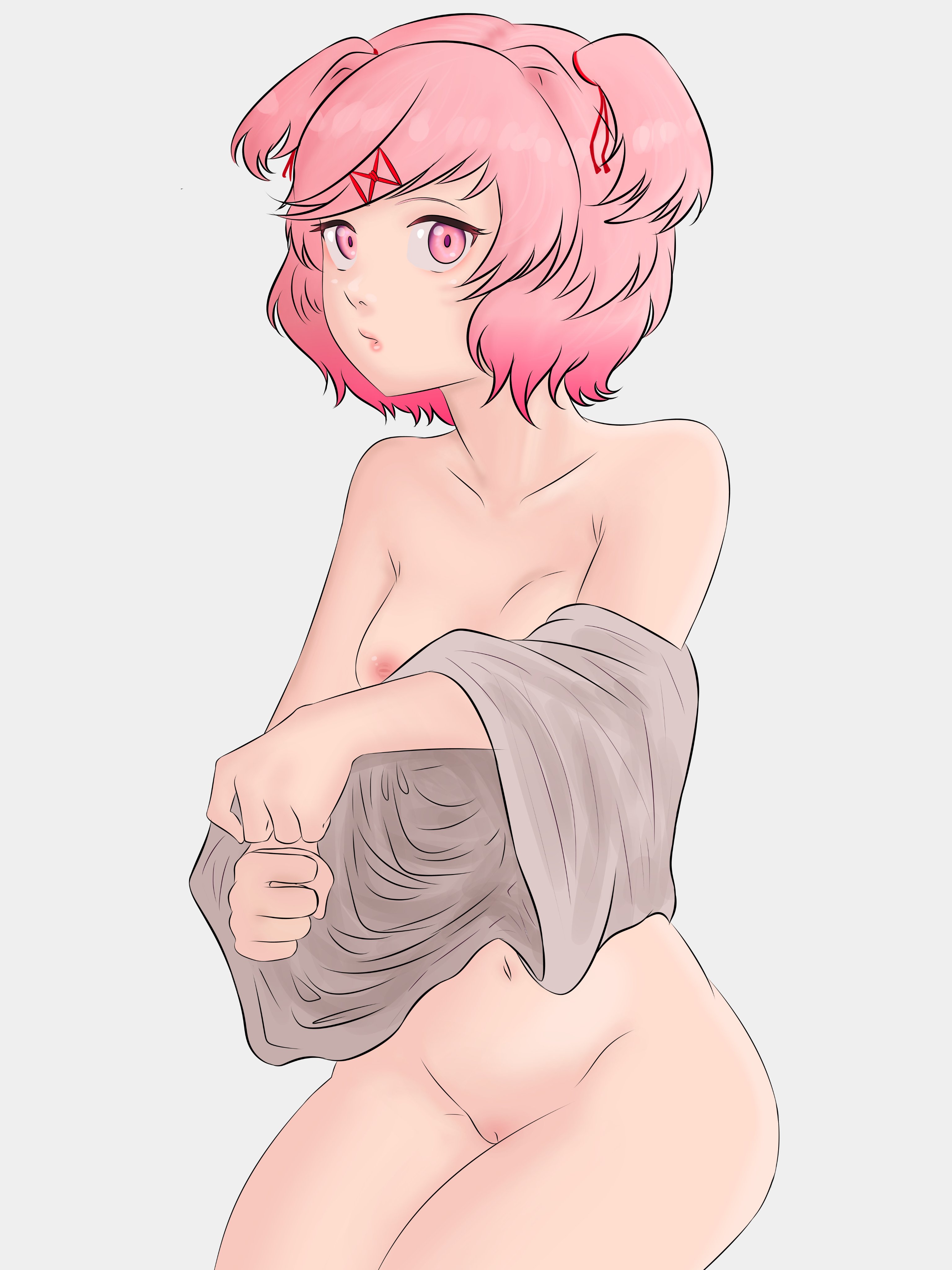 1girls, 5 fingers, ass, bare shoulders, breasts, collarbone, doki doki literature club, female, female focus, female human, female only, human, human female, human focus, junior106, naked, naked female, natsuki (doki doki literature club), navel, nipples, nude, nude female, nudity, pink eyes, pink hair, pussy, solo, solo female, solo focus, the dutchess, thighs, vagina, white background