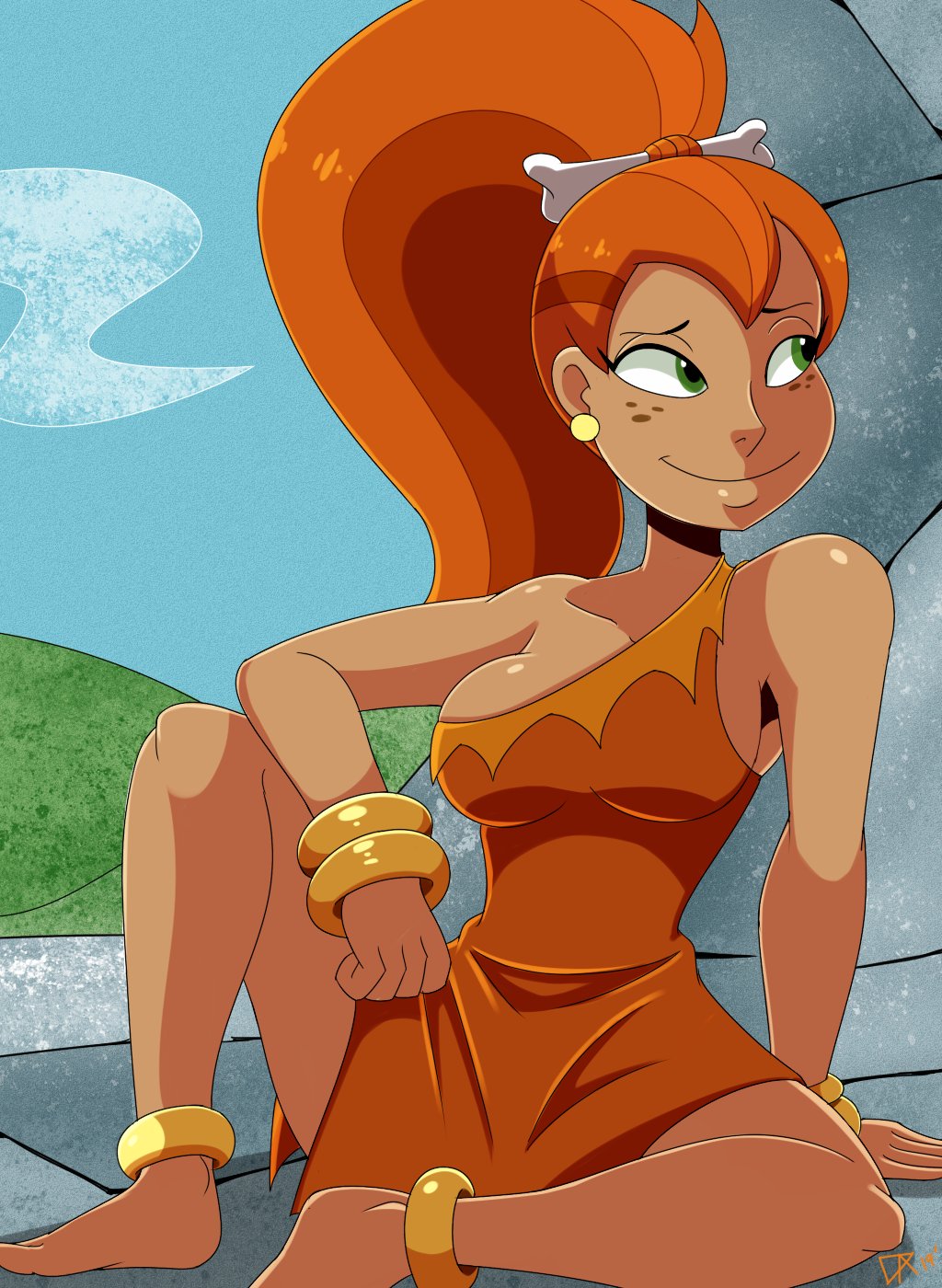 1girls aged_up barbarian clothed dalley_le_alpha dark_skin dave_the_barbarian fang_(dave_the_barbarian) female female_only green_eyes loincloth princess red_hair royalty