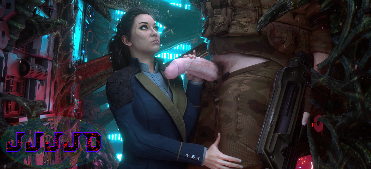 1boy, 1girls, 3d, 3d (artwork), alien (franchise), aliens dark descent, big penis, black hair, casual, casual nudity, circumcised, clothed, clothed female, clothed sex, clothes, clothing, colonial marine, dark hair, female, female human, hair, hand on penis, huge cock, human, human female, humanoid, humanoid hands, humanoid penis, indoors, interracial, jjjjd, large penis, long hair, looking at another, looking at partner, looking up, maeko hayes, male, muscles, muscular, muscular male, outercourse, penis, penis grab, penis out, ponytail, precum, pubes, pubic hair, pulse rifle (alien), sex, standing, straight, uniform, vein, veins, veiny, veiny penis